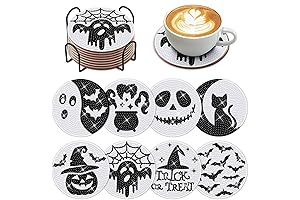 8 PCS Halloween Diamond Art Coasters Halloween Diamond Art Coasters Kits with Holder
