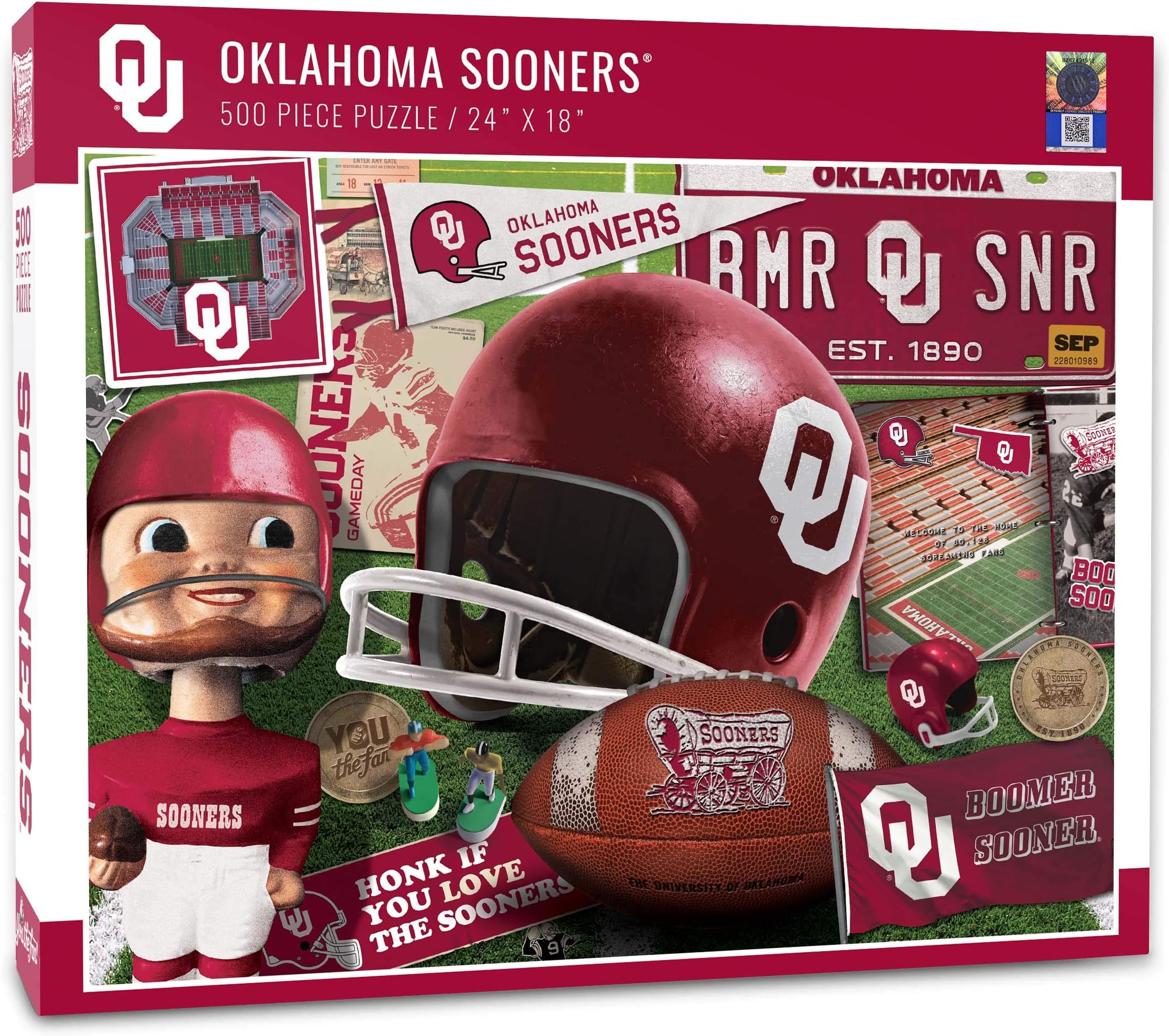 YouTheFan NCAA Oklahoma Sooners Retro Series Puzzle - 500 Pieces, Team Colors, Large