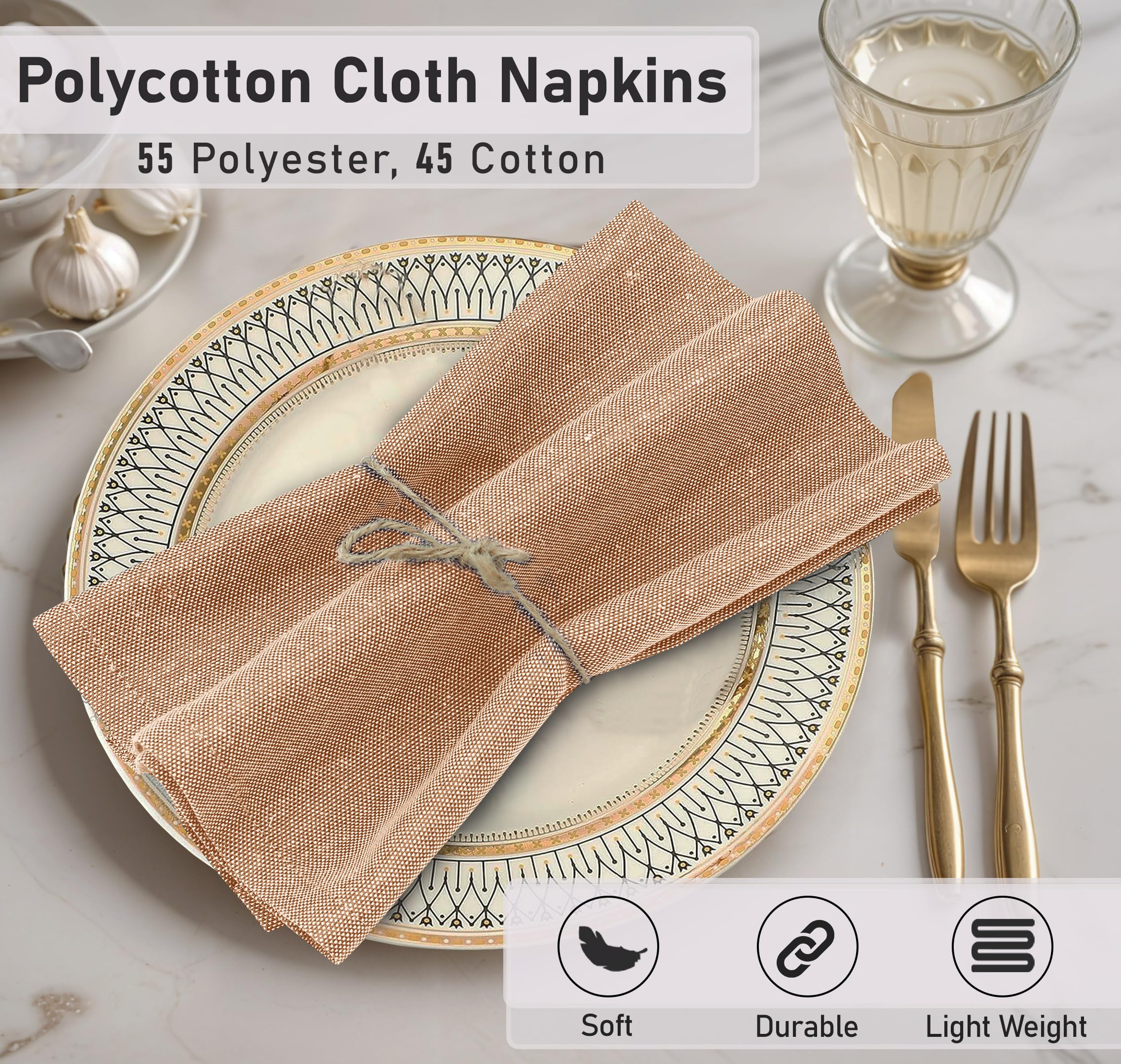 Ruvanti 12 Pack Cloth Napkins 18x18 Dinner Napkins, Soft, Comfortable, Reusable Napkins Durable Linen Napkins, Table Napkins - Image 4