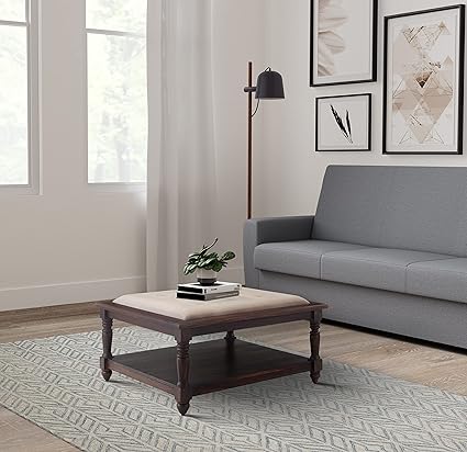 Amazon Brand - Solimo Kluan Sheesham Wood Upholstered Coffee Table (Solidwood, Natural Finish)