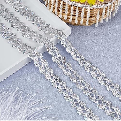 Miniatura 9 de GORGECRAFT Cinta ondulada metálica de 14.2 yardas de 1 pulgada de ancho, borde de Venecia con lentejuelas y lentejuelas para decoración de disfraces