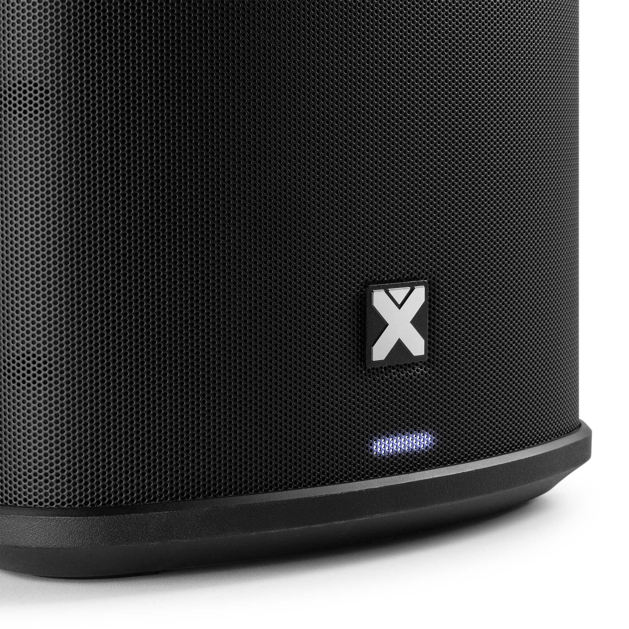 Vonyx PRO X1A - Akku Partybox Bluetooth Lautsprecher Groß, 2er Set inkl. Stativ, 250 Watt, 22 Std. Akku, AUX & Line, Mobile PA Anlage, 3-Kanal Mixer, Stereo Pairing - Mobile Musikbox Groß, USB & MP3