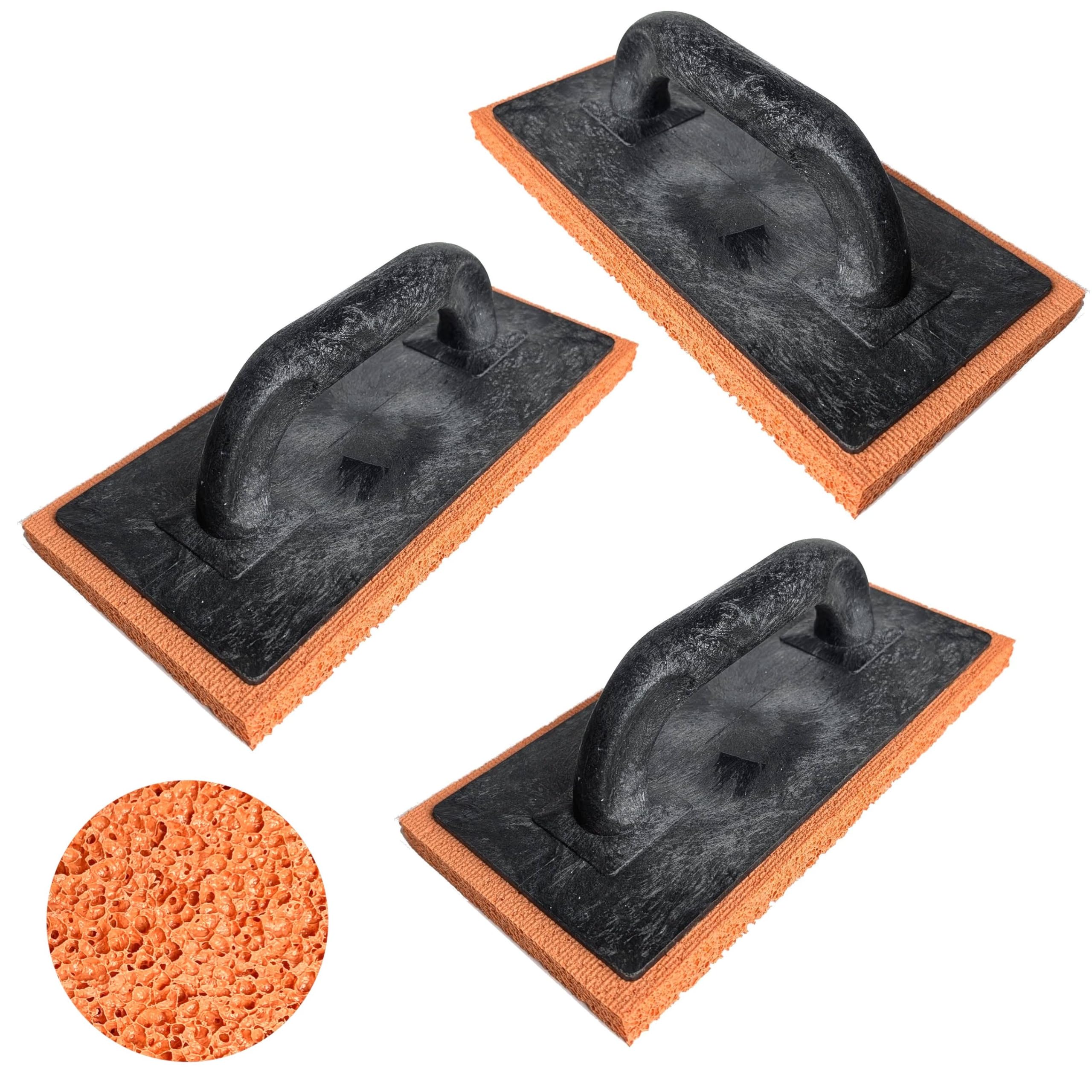 3 x Orange Rubber Sponge Float 280x140x18 mm Rubber Rough Coarse Texture Sponge for Plastering Rendering Skimming (3OSFC)