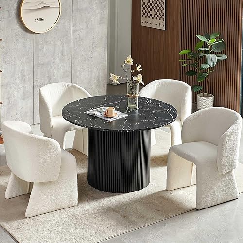 Miniatura 10 de NORDICANA Juego de mesa de comedor redonda de 5 piezas para 4, moderno juego de mesa y sillas de cocina de 47 pulgadas, juego de comedor con 4