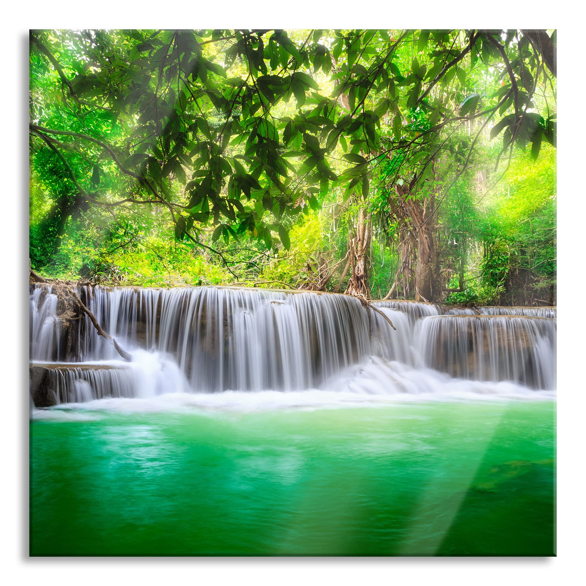 Pixxprint Glasbild, Wandbild auf Echtglas, Kleiner Wasserfall im Dschungel, 80x80 cm, inkl. Aufhängung und Abstandshalter