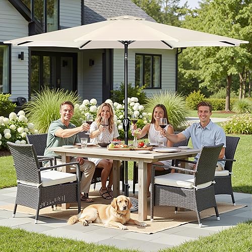 Miniatura 7 de Simple Deluxe Sombrilla de patio de 9 pies con botón de inclinaciónmanivela