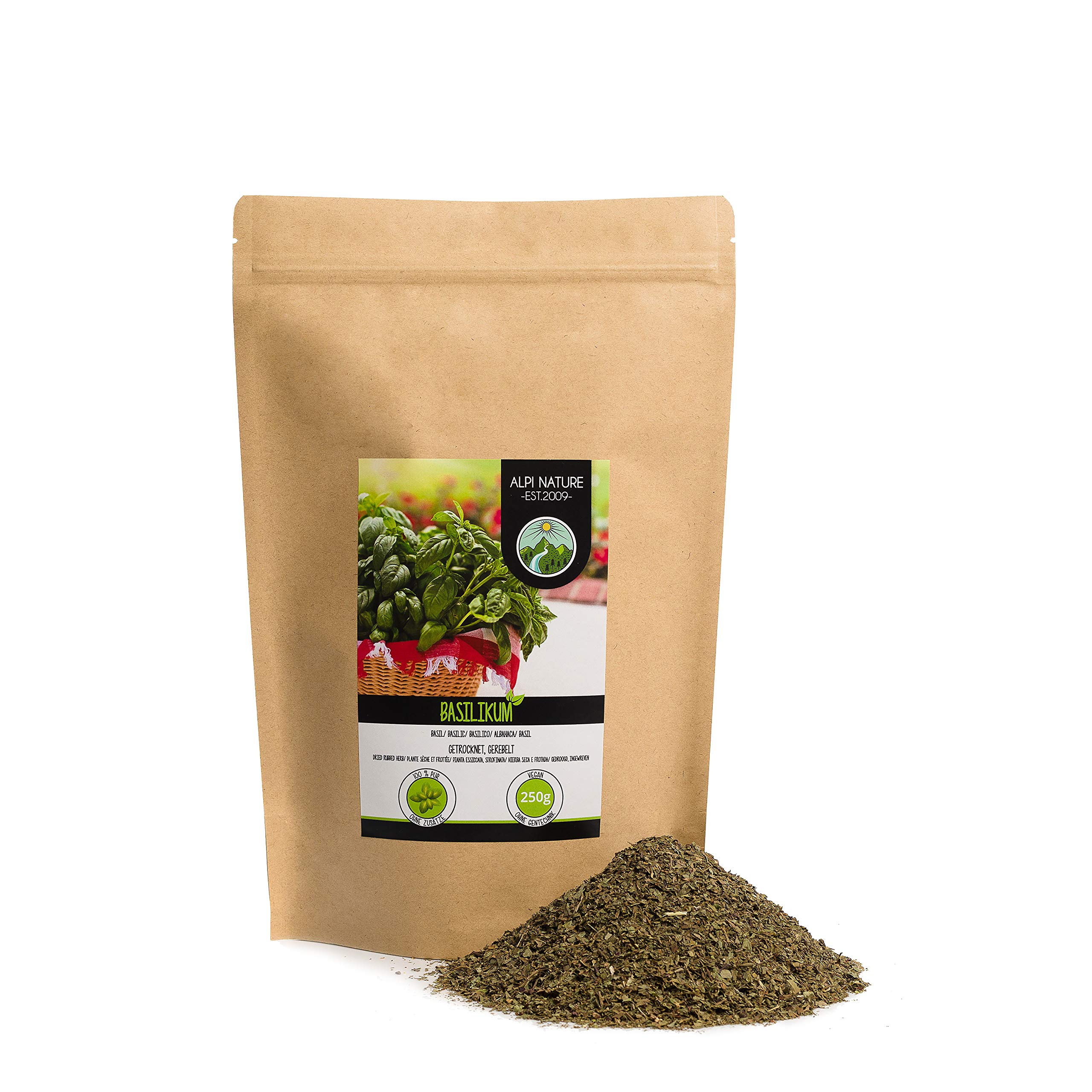 Alpi Nature Dried Basil 250g 8.8 oz, Dried and Rubbed Basil Leaves, Italian Seasoning