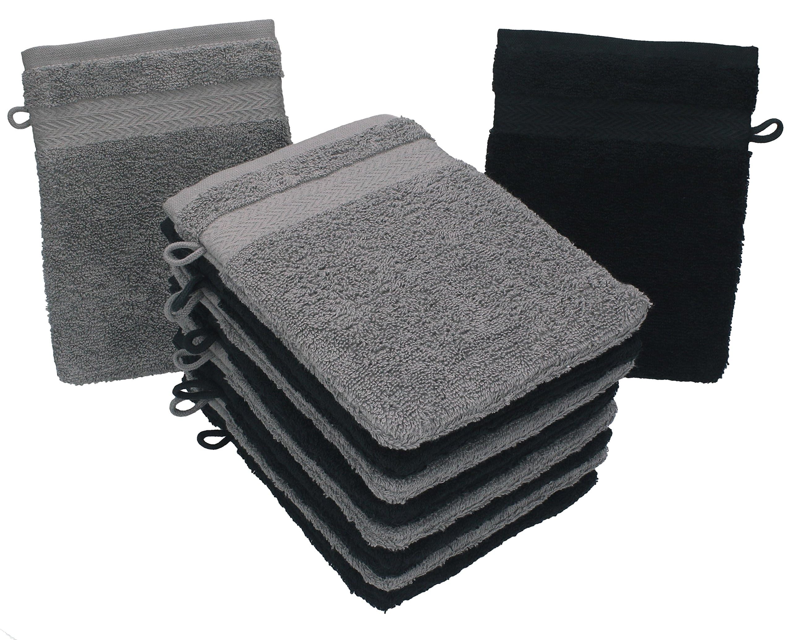 Betz Premium Waschhandschuhe Baumwolle 10 Stück Anthrazit Schwarz Waschlappen Set