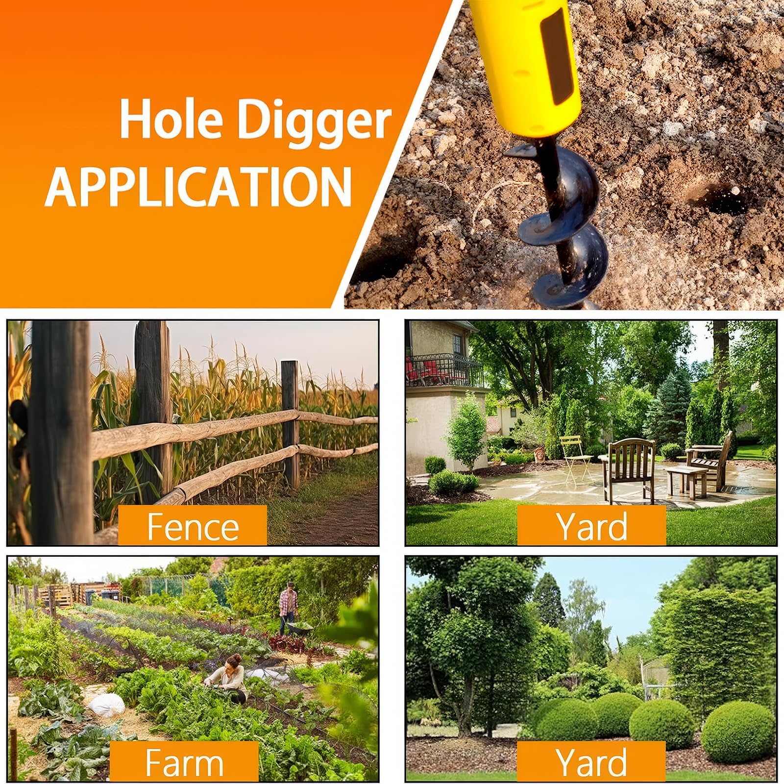 Excavadora de agujeros para postes, barrena para postes de valla inalámbrica para jardinería, herramientas excavadoras eléctricas para agujeros para postes, broca en espiral extendida para jardín