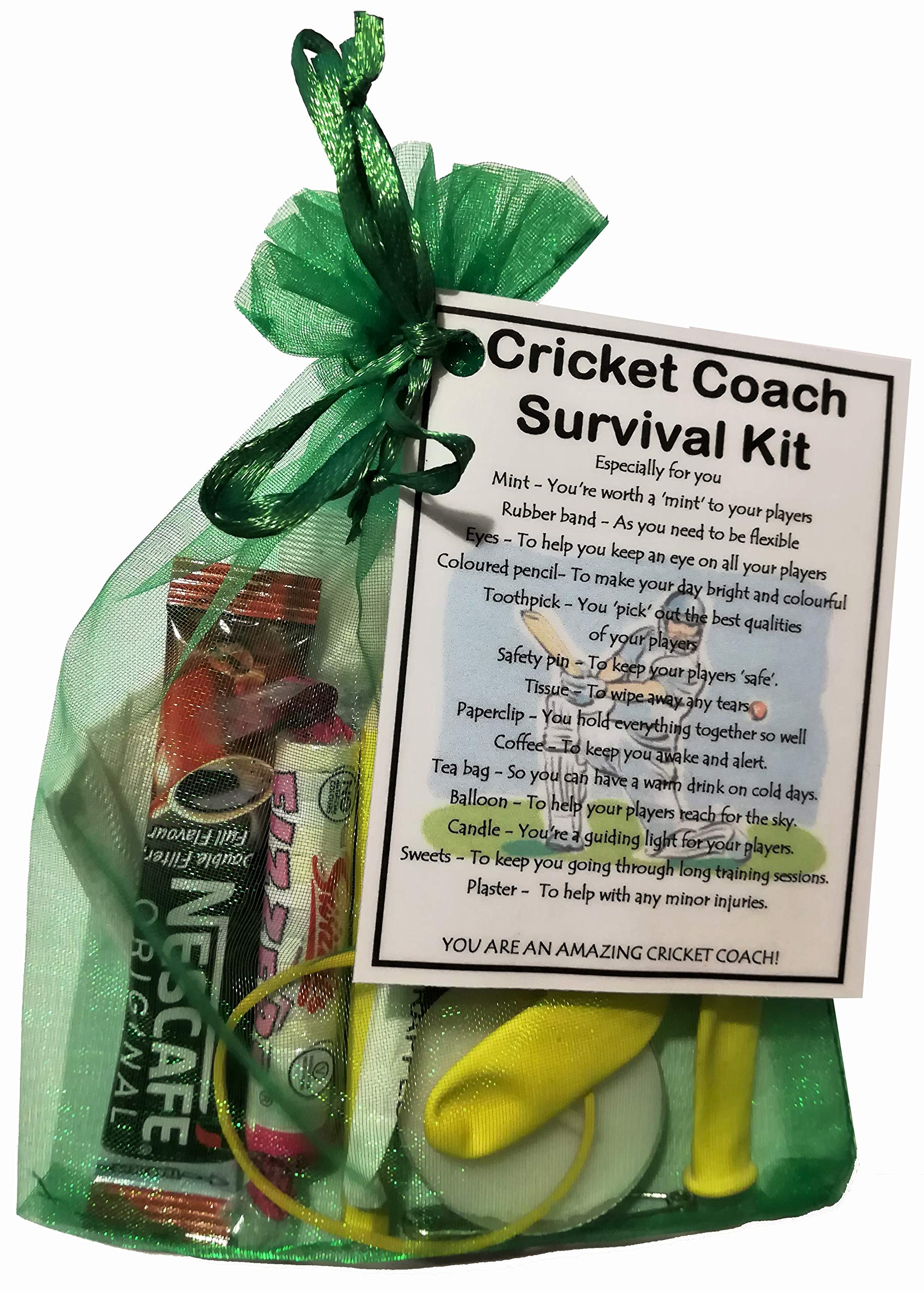 Smile Gifts Uk Green Cricket Coach Survival Kit Gift (Cricket Coach Gifts, Gift For Cricket Coach, Thank You Gift For Cricket Coach Gift) Size 13