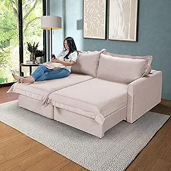 Sofá 3 Lugares Living Retrátil Bali Almofadas Soltas em Linho (Bege)