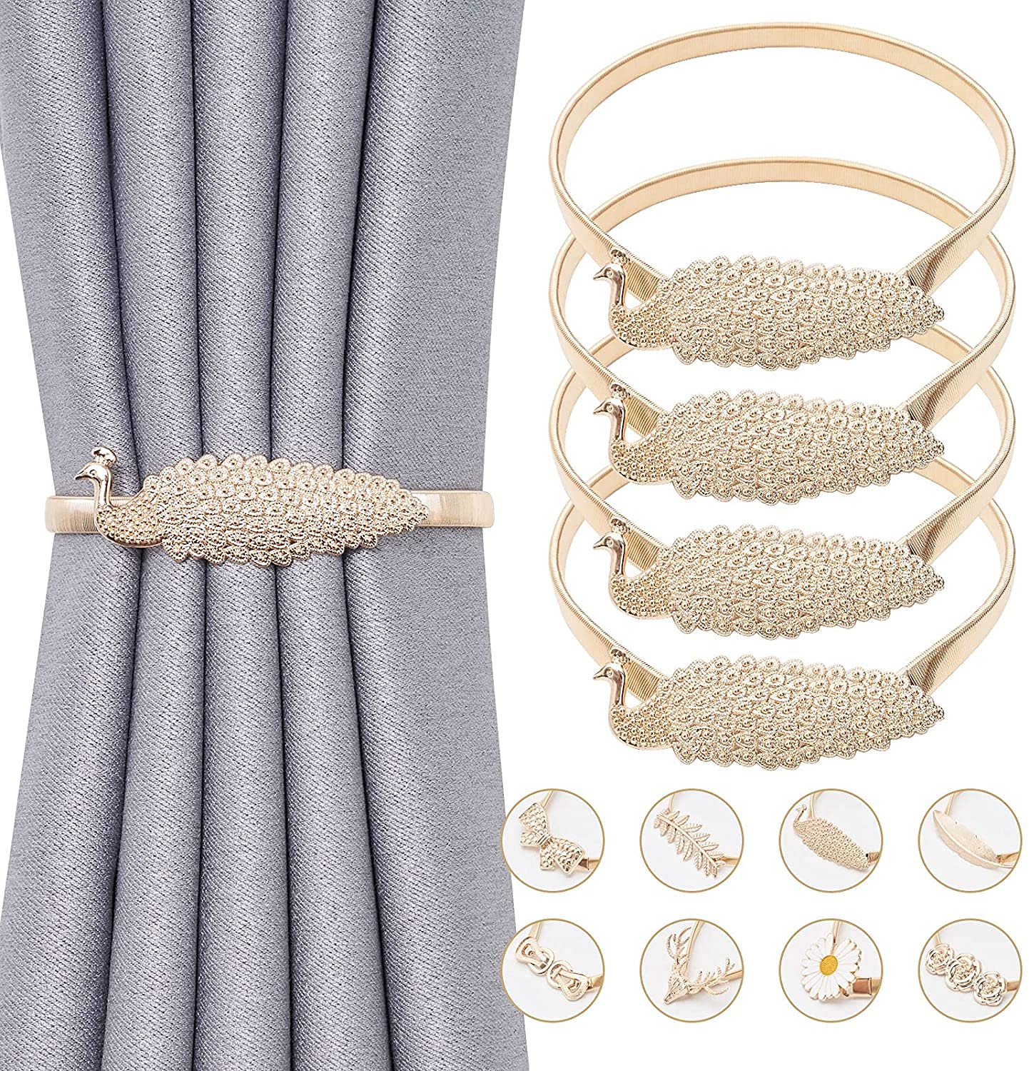Lot de 2 Rideaux en Corde à Ressort Pratiques décoratifs en Alliage drapé retenues Modernes Style Simple embrasses pour Rideaux Fins (Lot de 4 | peacockgold)