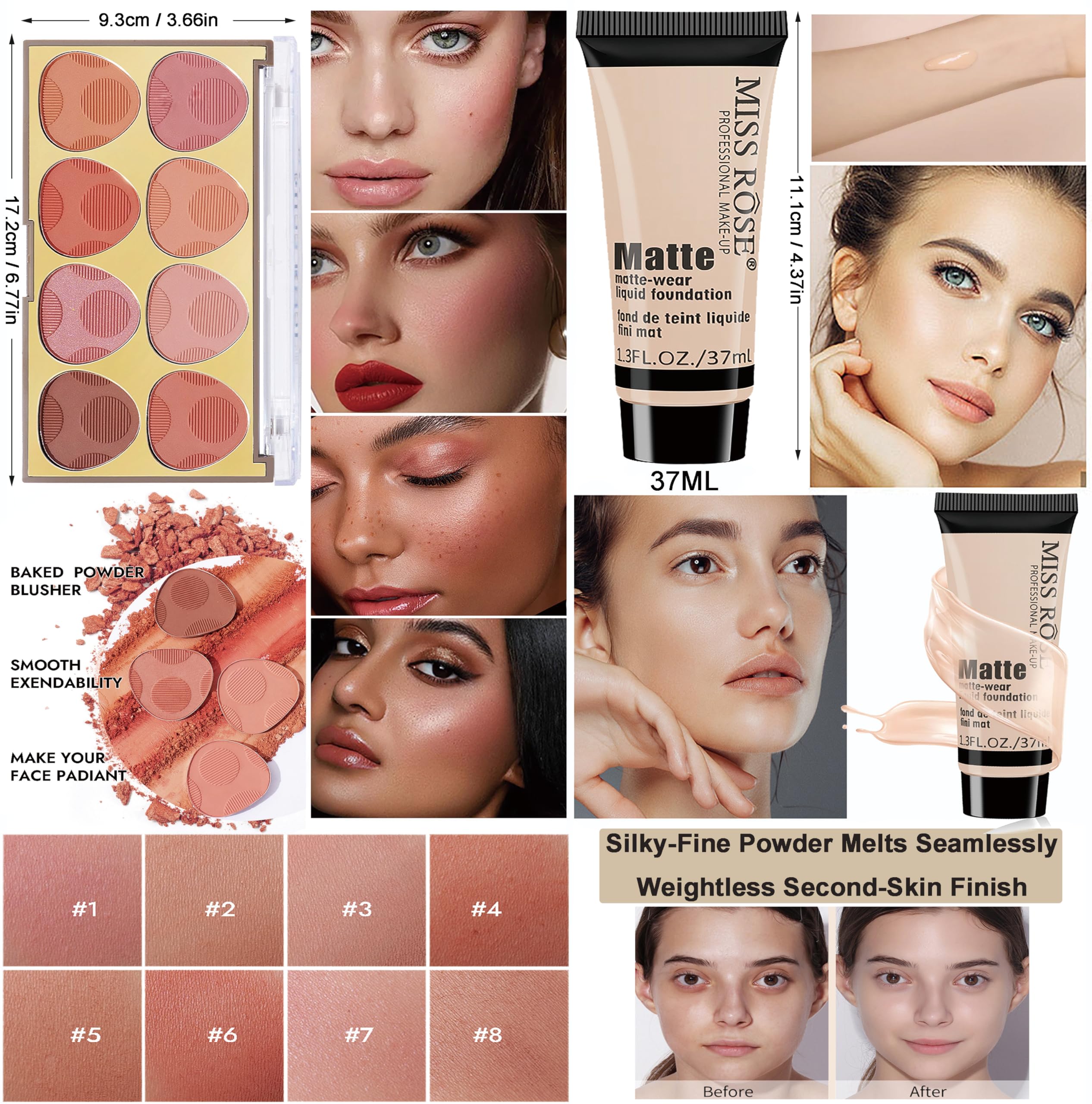 Set Maquillaje Mujer - Estuche Maquillaje con 2 Colores Sobredimensionados Paleta Sombra de Ojos - Portátil Kit Maquillaje Mujer para Adolescentes y Adultas