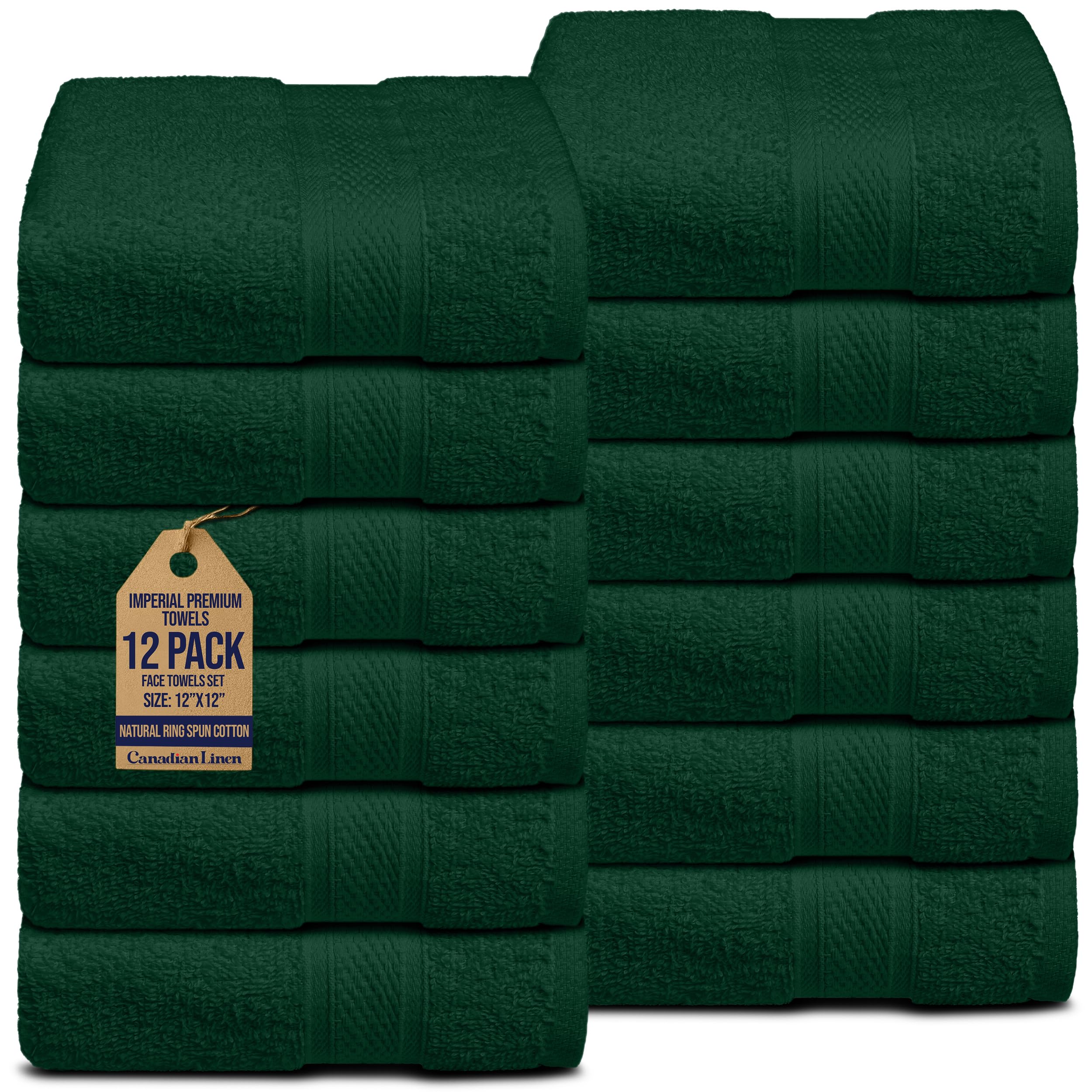 Canadian Linen Imperial Premium Washcloths 12 Pack 12"x12" Hunter Green Soft Absorbent Quick Dry Cotton Face Towels