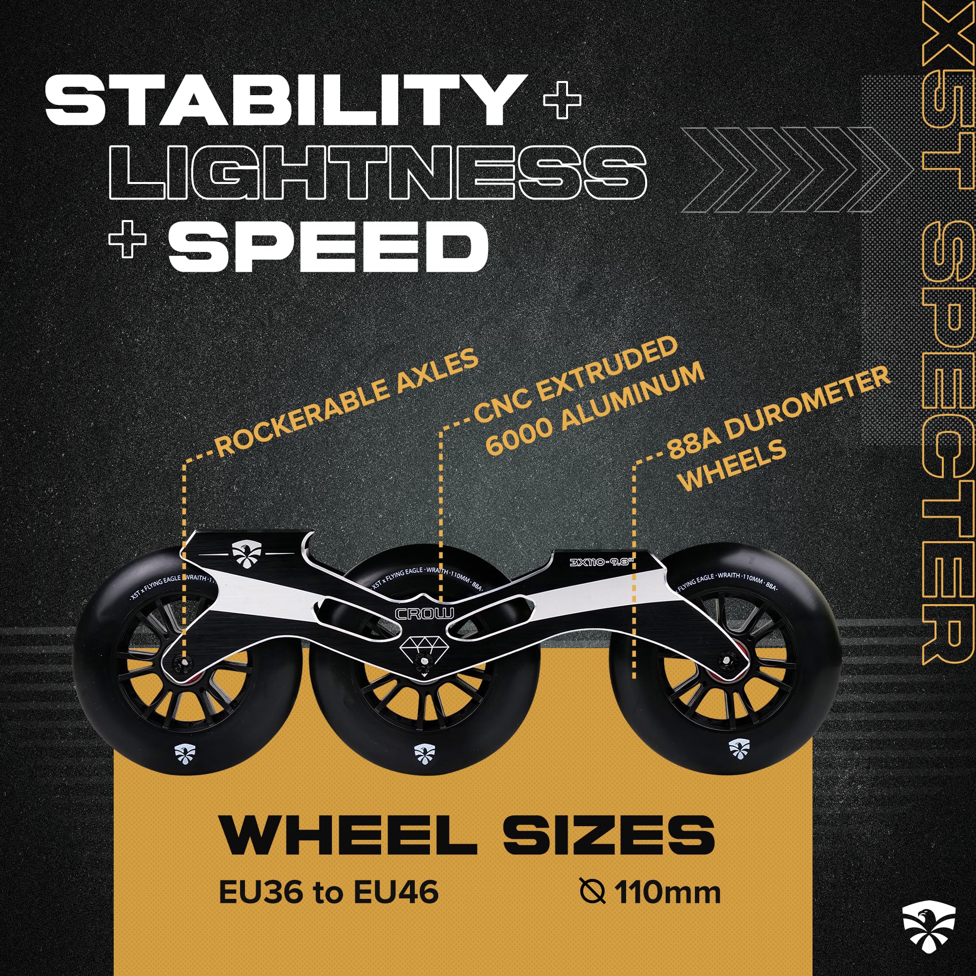 Flying Eagle X5T Spectre Freeskates - Speed Inline Skates for Men, Women & Teens, Tri Inline Skates, Black, Size 42