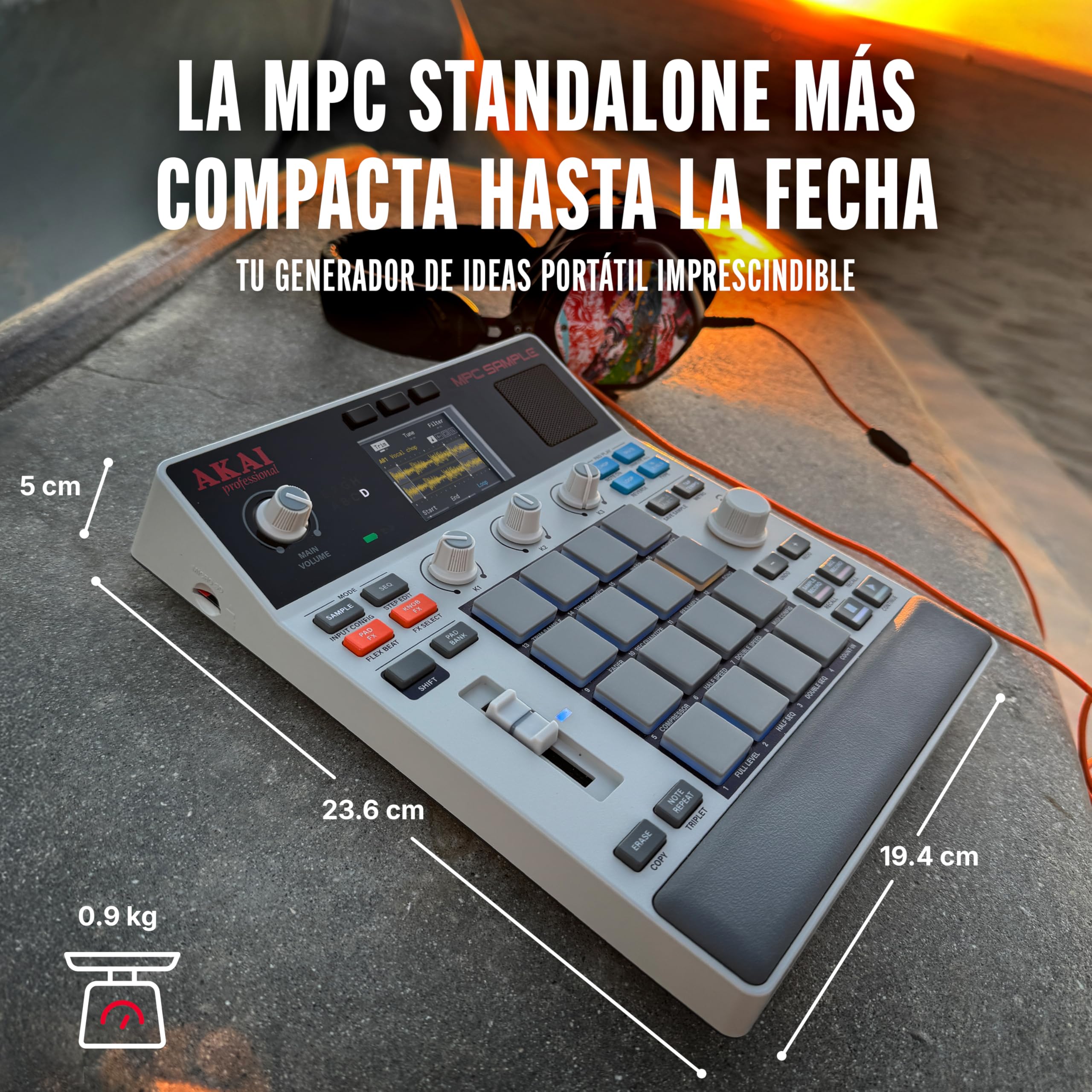 Akai Professional MPC Sample Sampler, Secuenciador y Procesador de Efectos Portátil Standalone con Batería Recargable, USB-C, Altavoz Integrado y Micrófono