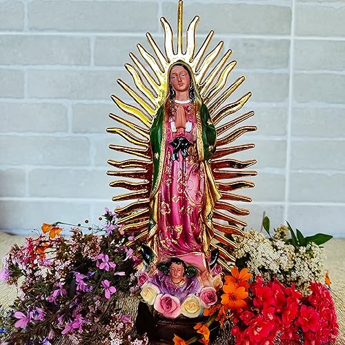 Miniatura 4 de MEXICANDOO Estatua de Nuestra Señora de Guadalupe con halo dorado (Estatua Virgen de Guadalupe), decoración religiosa, estatua católica, regalo,