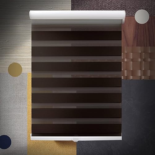 MOOD Persiana de cebra inalámbrica  Personaliza ahora  Persiana combinada de poliéster de doble capa de día y noche  Tamaño personalizado  Espresso