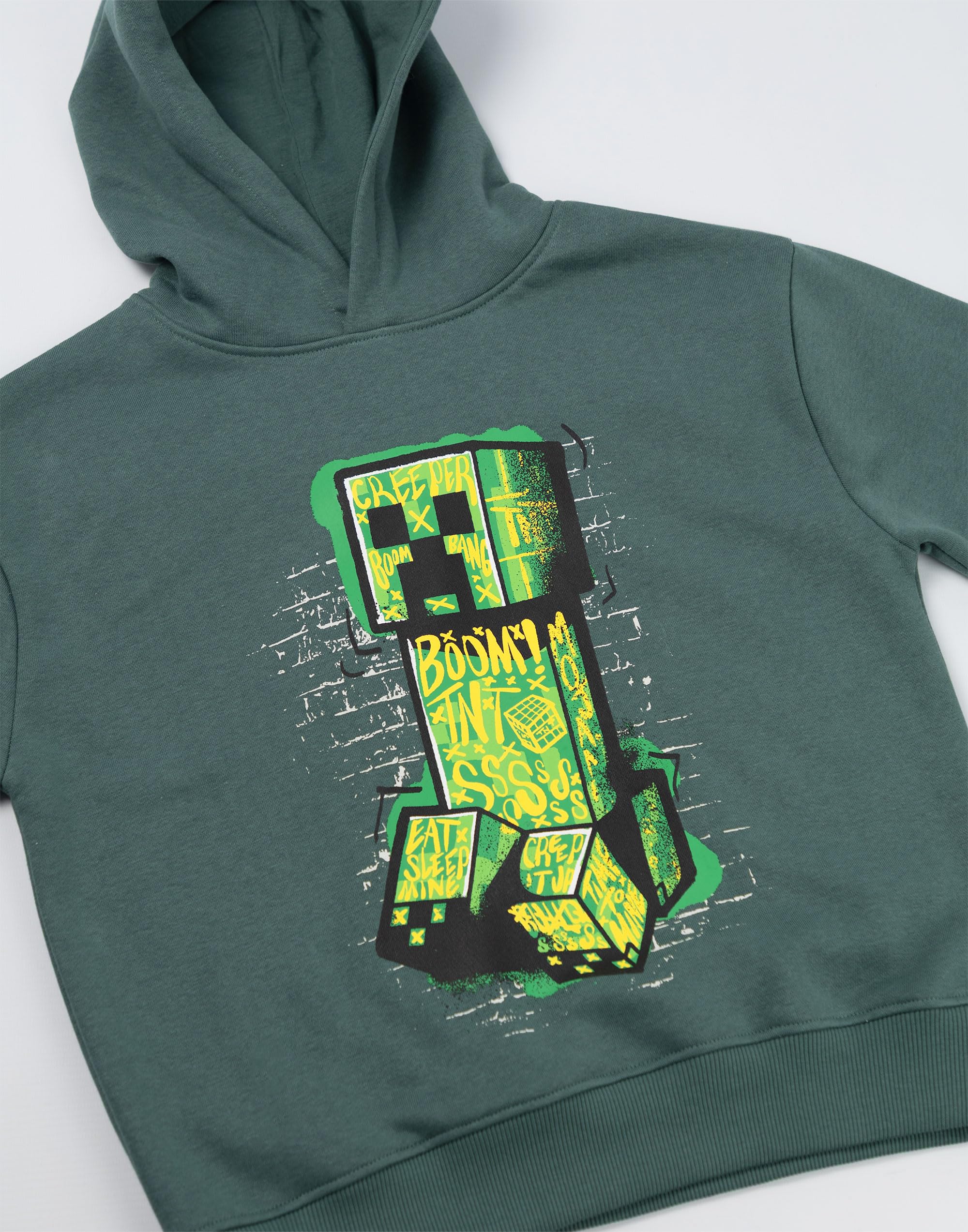 Minecraft Ensemble unisexe enfant Creeper sweat-shirt et jogging vert foncé | Manches longues et col rond avec motif « Boom ! » | Vêtements d'intérieur streetwear pour jouer | Produits dérivés
