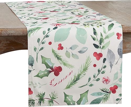 SARO LIFESTYLE Sara B Collection - Camino de mesa de follaje navideño y bastones de caramelo, 16 x 54 pulgadas, multicolor SARO LIFESTYLE Sara B Collection - Camino de mesa de follaje navideño y bastones de caramelo, 16 x 54 pulgadas, multicolor