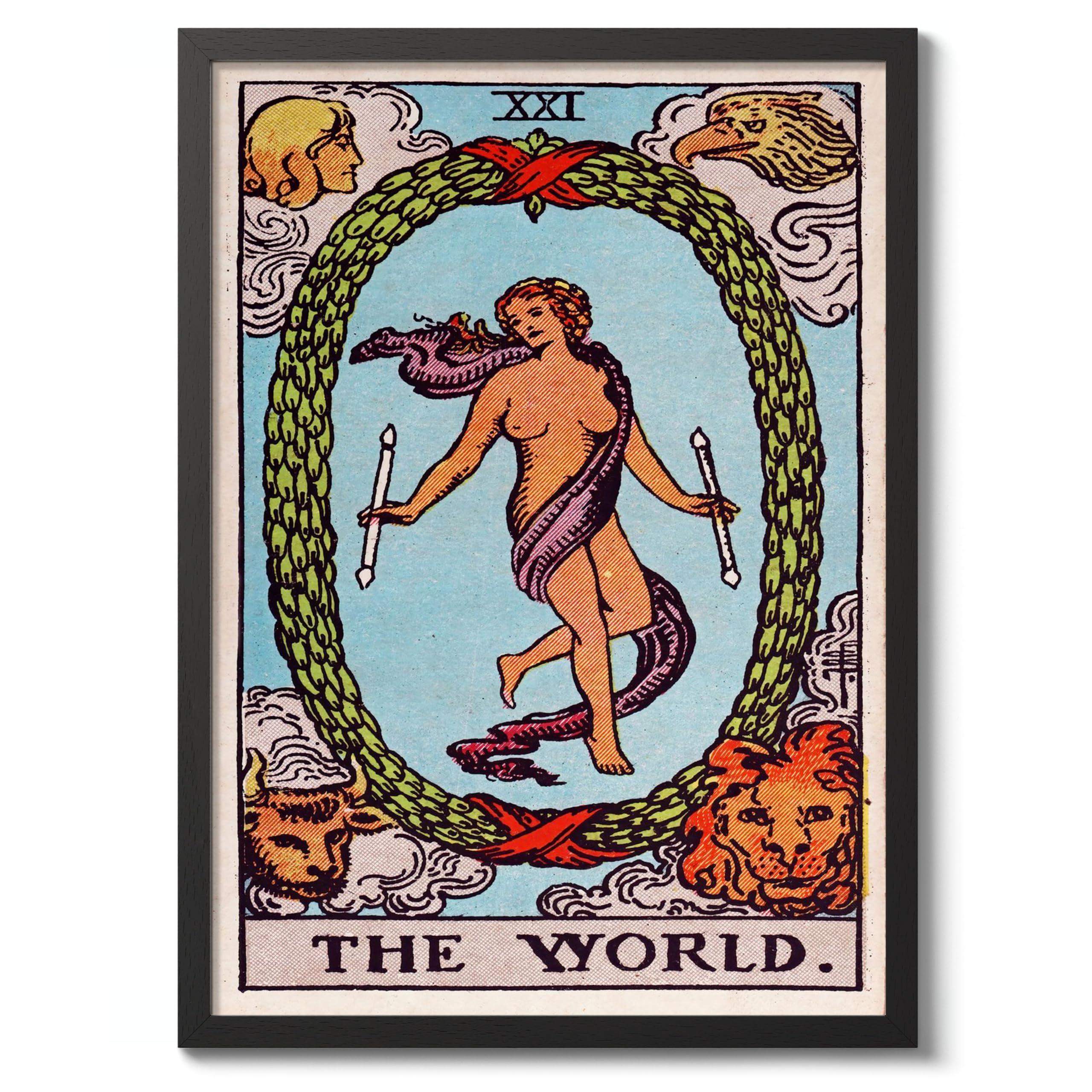 Animato World Vintage Tarot Art Print, Spiritual Wall Art Poster, Retro Mystical Bedroom Home Decor, 50x70cm (Black Frame) - 53x73cm โ image 1