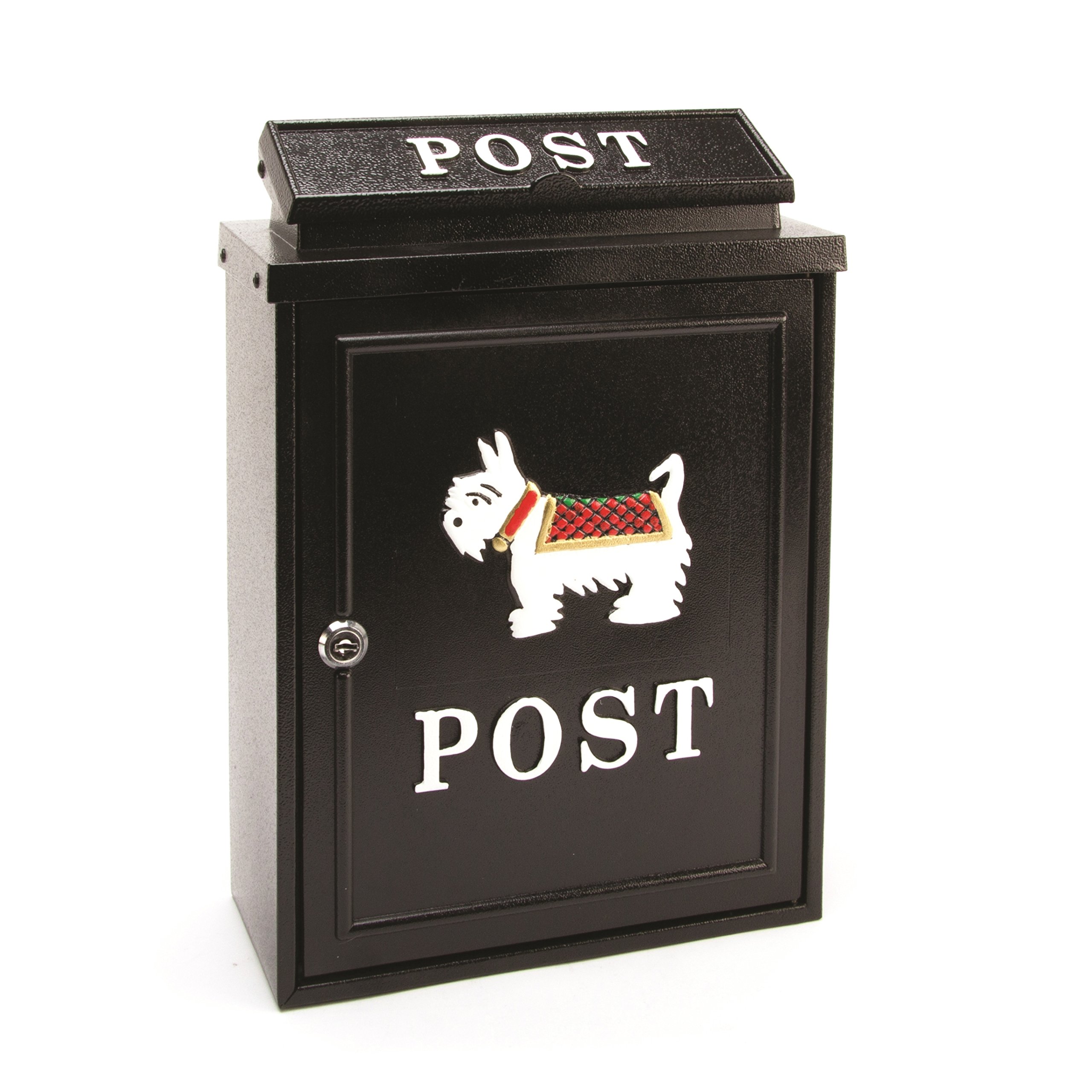 Arboria Garden Decor Postbox Scotty Dog Black 42X28X13cm - Galvanised Steel - Lockable Door