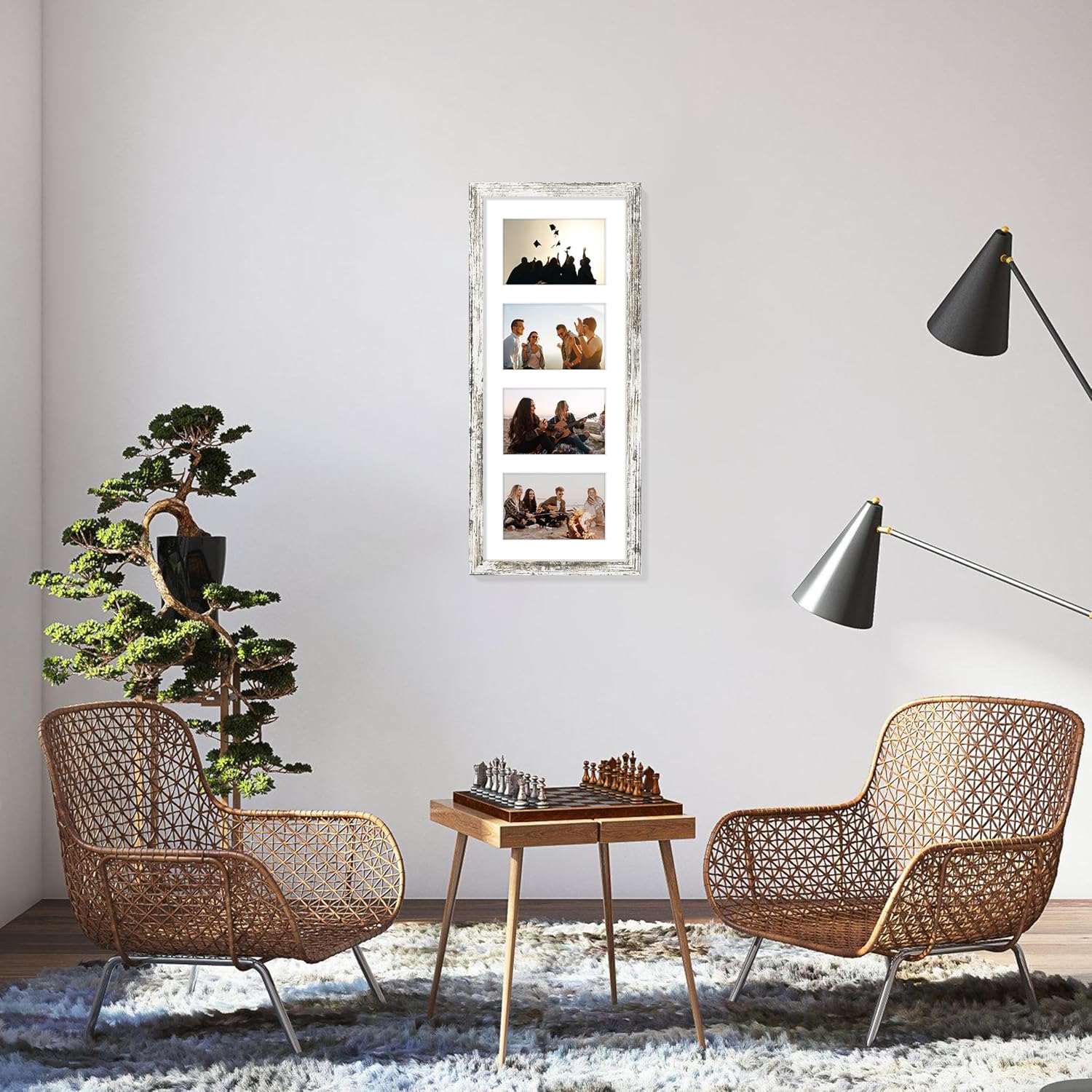 Vittanly 8x20 Collage Picture Frame, Displays 4Pcs 4x6 Pictures with Mat or 1Pcs 8x20 without Mat, Picture Frames Collage Wall Decor for Horizontal or Vertical Display, Distressed White, 1 Pack - Image 8