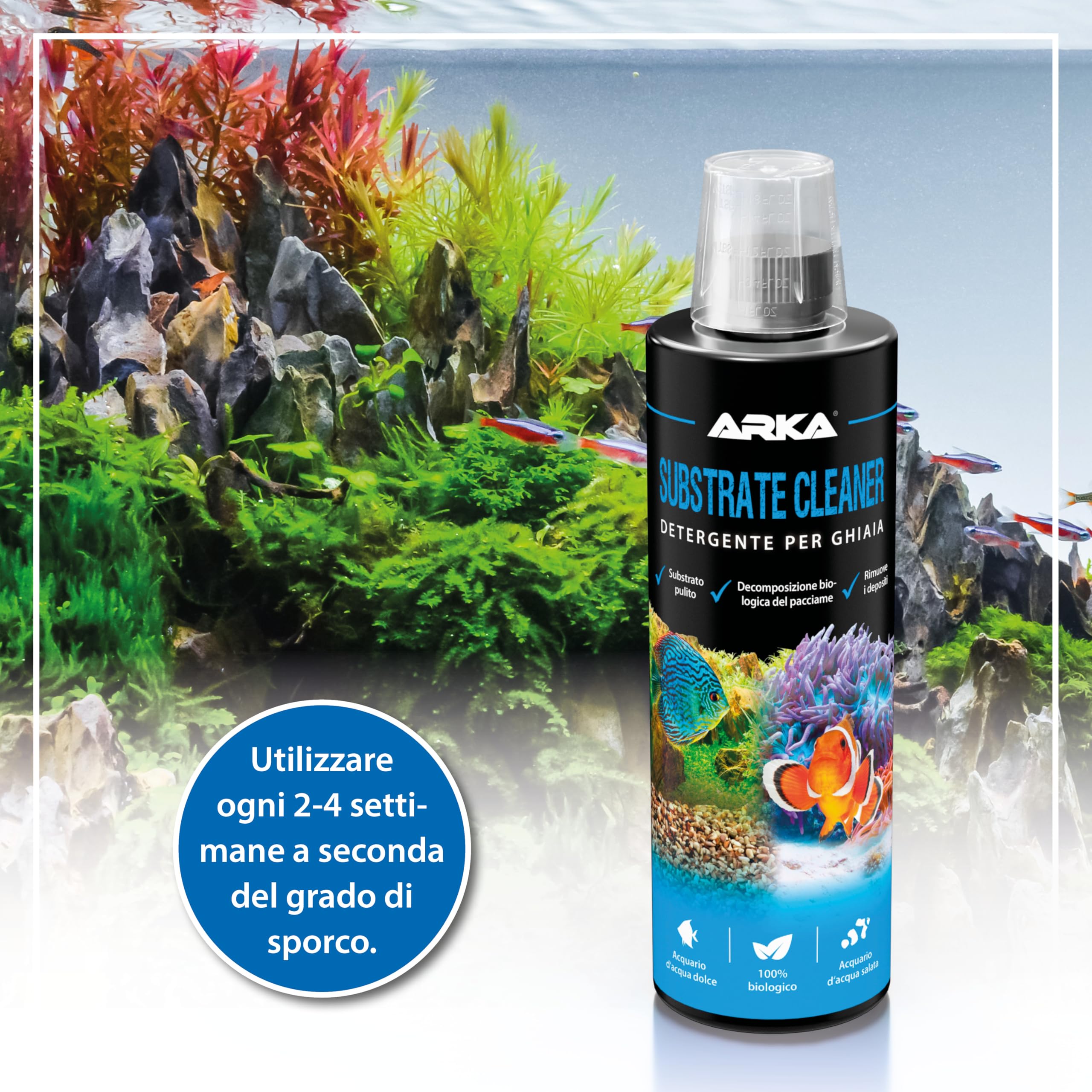 Pulitore fondo acquario 236 ml – MICROBE-LIFT Substrate Cleaner – pulizia biologica con batteri attivi – rimuove fanghi e detriti – per vasche medie – senza sifone né cambi filtro – ARKA
