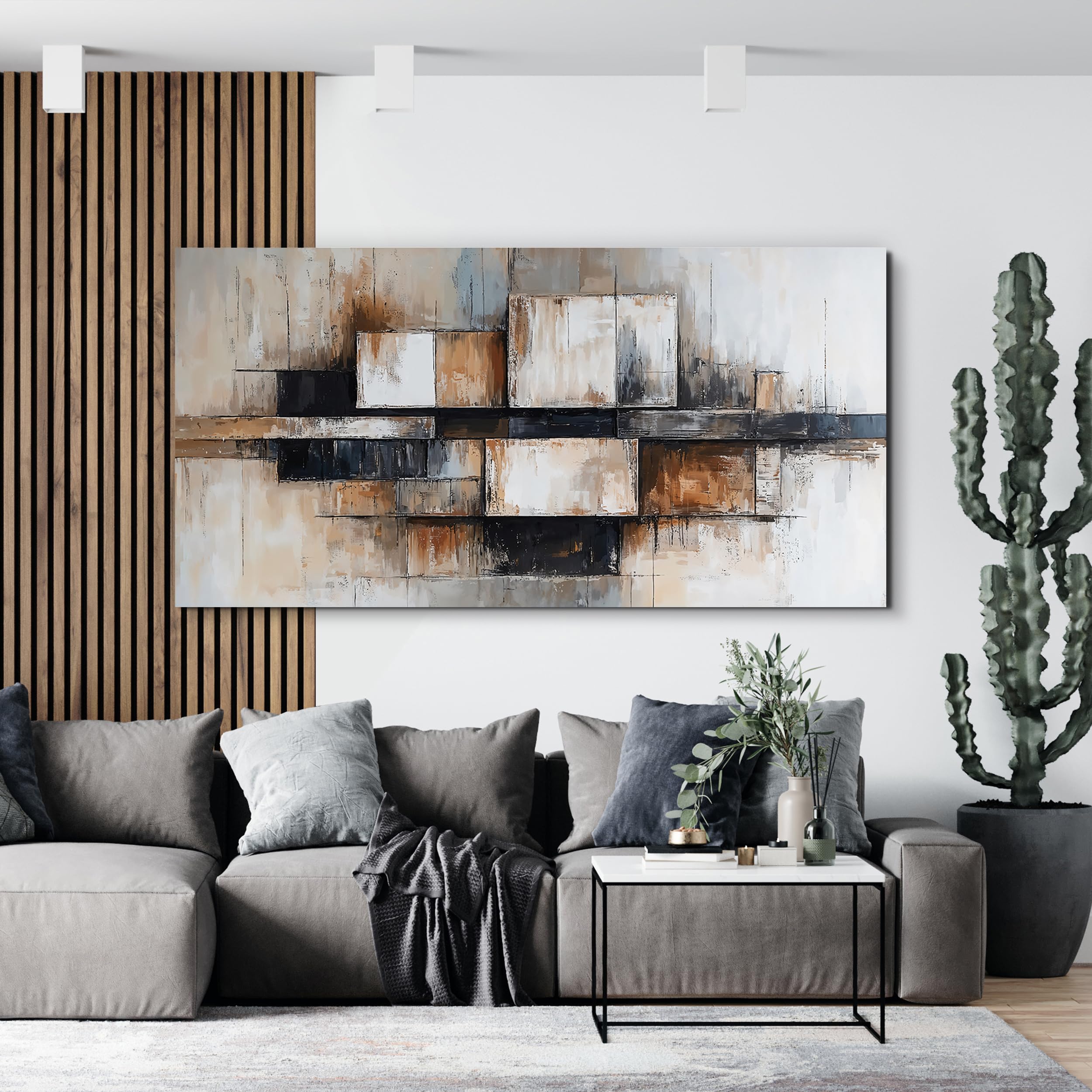 Aefouu No Frame Abstract Geometric Canvas Wall Art For Living Room Decor Modern Abstract Geometric Beige And Black Wall Art Decorations(30X60cm/12X24in/Frameless)