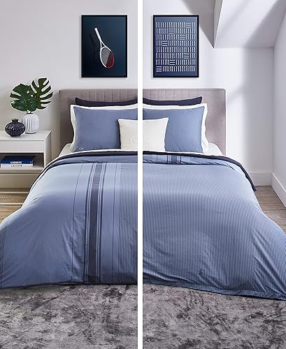 Miniatura 3 de Lacoste Anglet - Juego de funda de edredón reversible de algodón, 92 pulgadas de ancho x 96 pulgadas de largo, tamaño matrimonialqueen, color azul