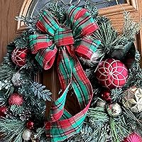 Vista 35 de Arco de corona de arpillera negra con alambre, 10 pulgadas de ancho, colas largas de 18 pulgadas, cinta de Navidad, decoración de puerta delantera