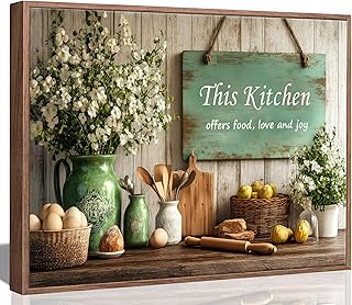 Framed Country Kitchen Food Still Life Canvas Wall art Vintage Rustic Fa...
