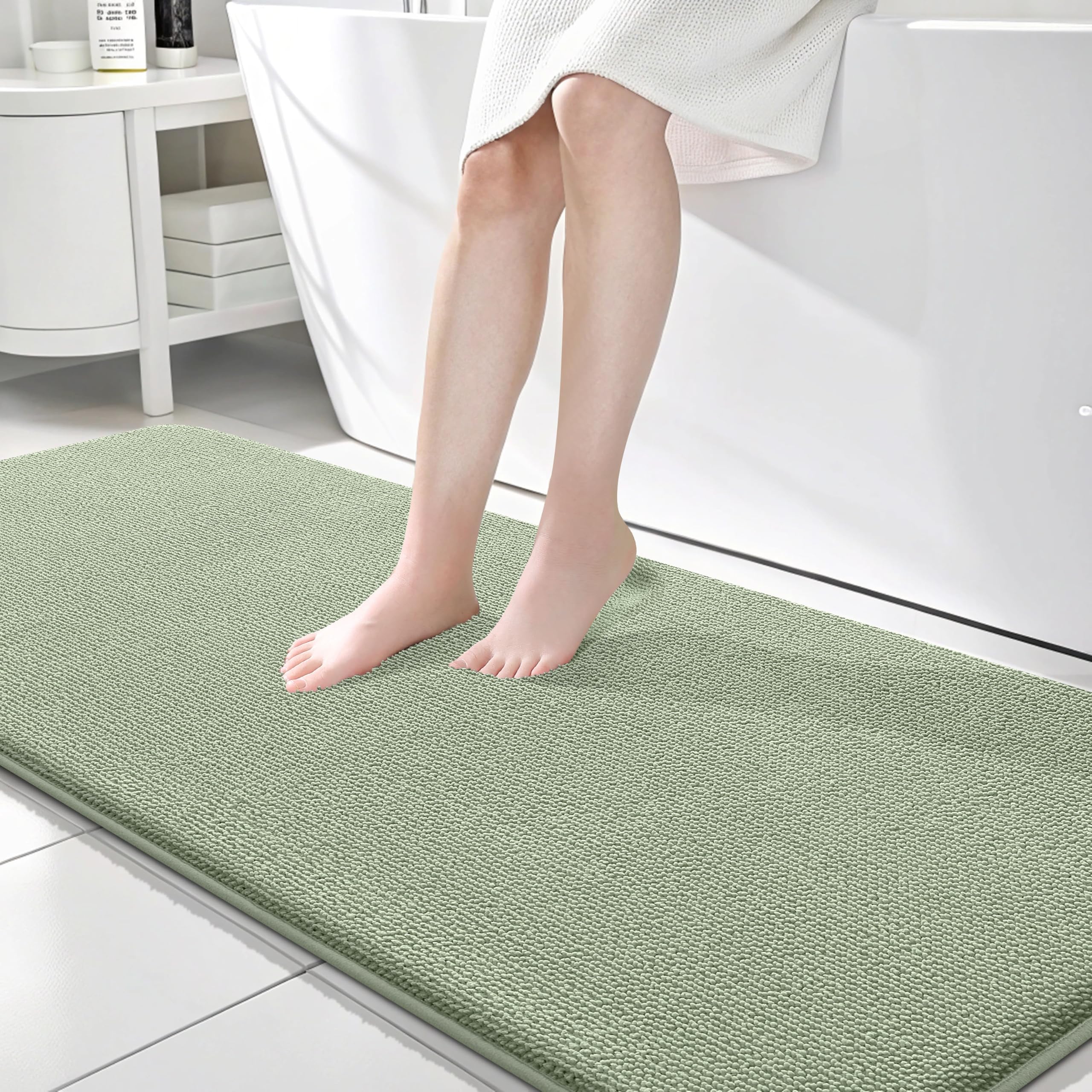 OLANLY Memory Foam Bathroom Runner Rugs 70x24, Long Bath Mats, Sage Green