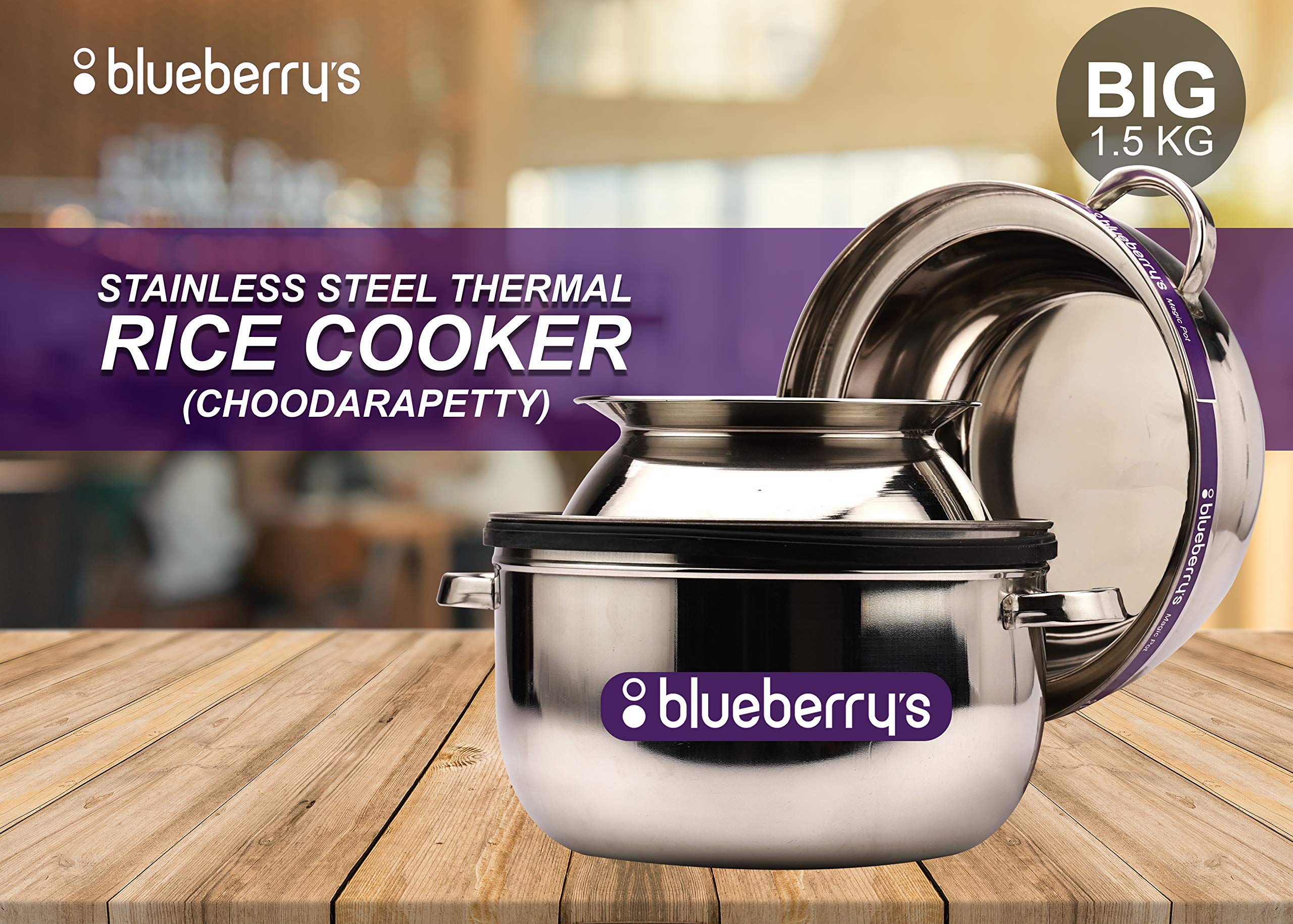 Blueberry's 1.5 Kg Double Layer Stainless Steel Thermal Rice Cooker