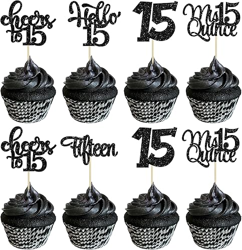 30 piezas de decoración para cupcakes de cumpleaños de 15 años, quince selecciones de magdalenas, felicitaciones a 15 años de edad, Mis membrillo 15