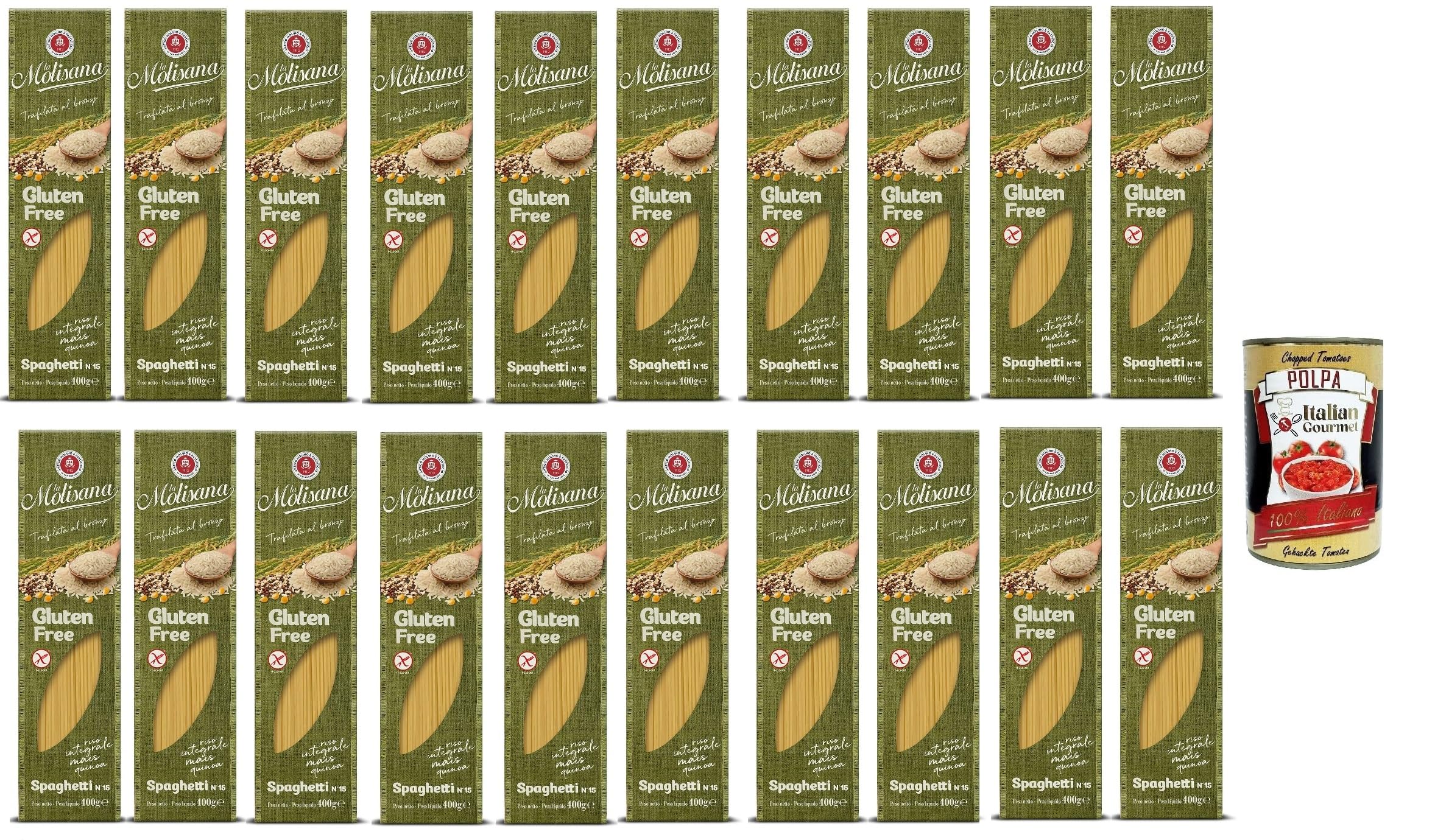 Italian Gourmet Spaghetti n.15 Pasta Senza Glutine, 20 x 400g | Aus Reis, Mais und Quinoa, glutenfrei, consistenza piena per primi piatti, Gesamtnettogewicht 8 kg + Kostenlos Polpa 400g