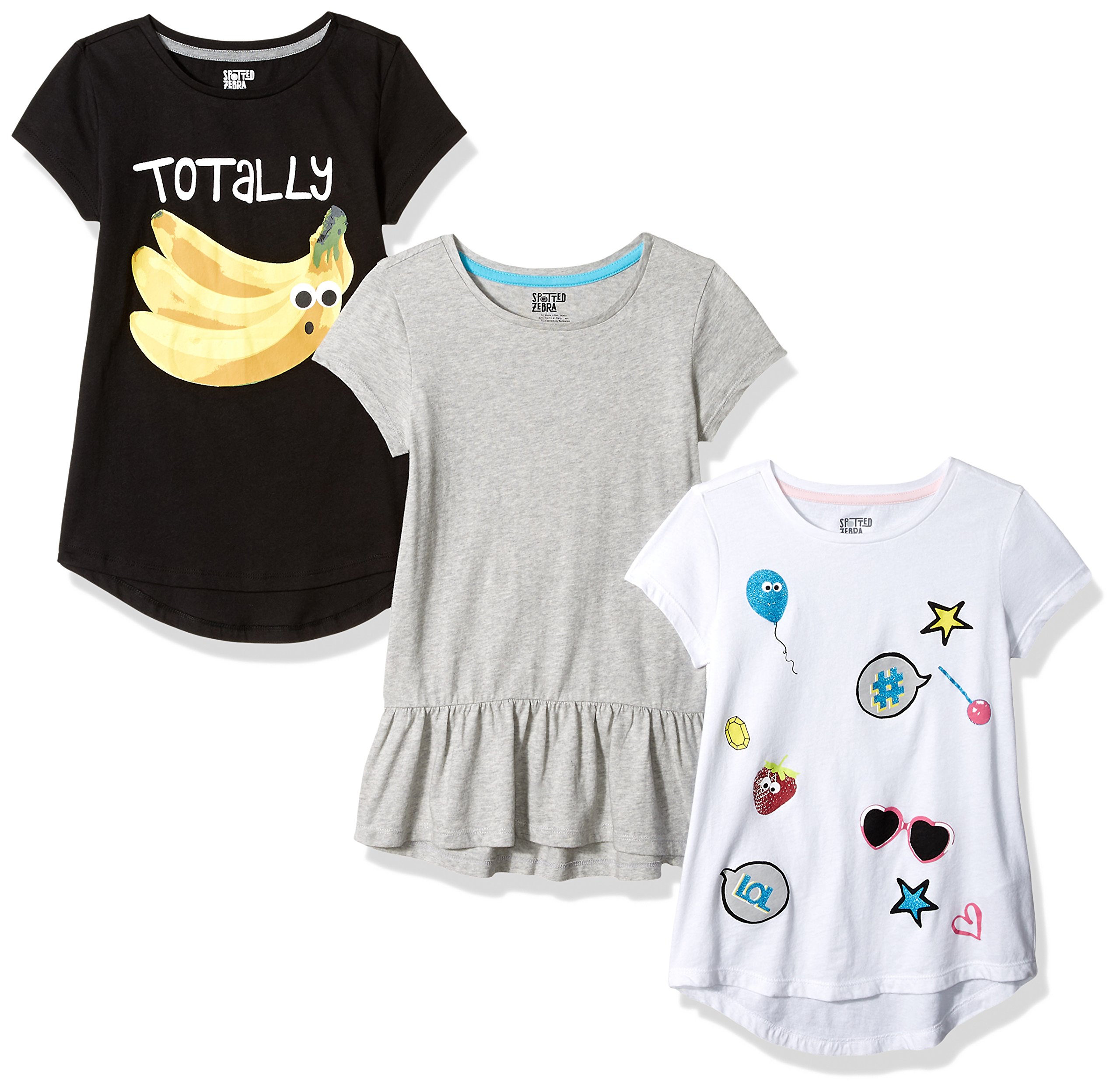 Spotted ZebraAmazon Brand - Spotted Zebra Girls' Short-Sleeve Tunic T-Shirts, 3-Pack Totally Bananas, X-Small