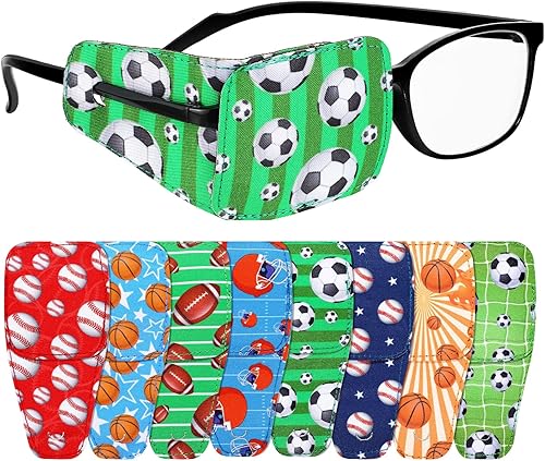 Treela 8 parches de ojos para niños, parche para gafas para cubrir cualquiera de los ojos, parche de tela de dibujos animados para niños y niñas