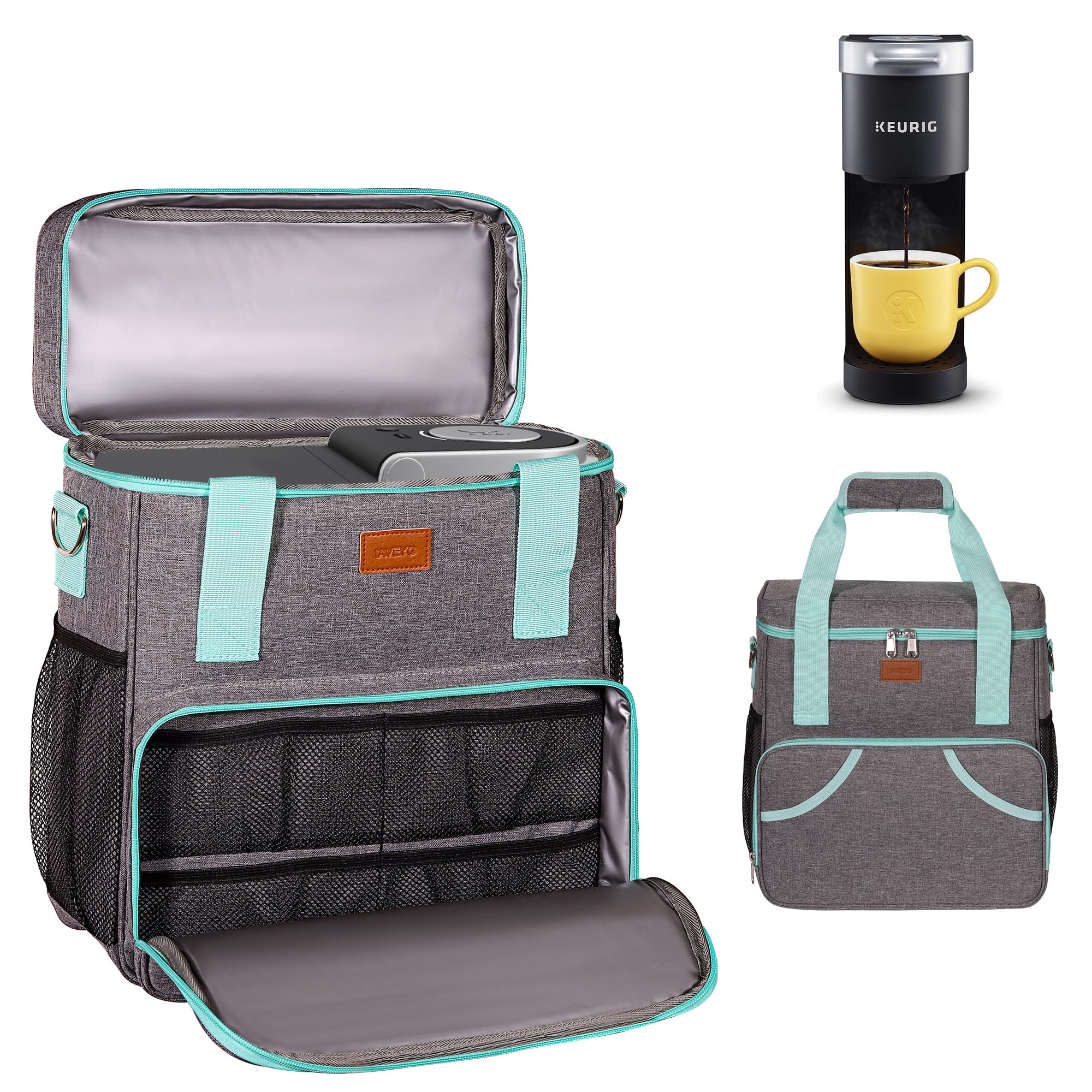 Coffee Maker Travel Bag Compatible with Keurig K-Mini or K-Mini Plus,Single Serve Coffee Brewer Portable Storage Bag with Multiple Pockets for K-Cup Pods,Storage Bag With Shoulder Strap(Gray)