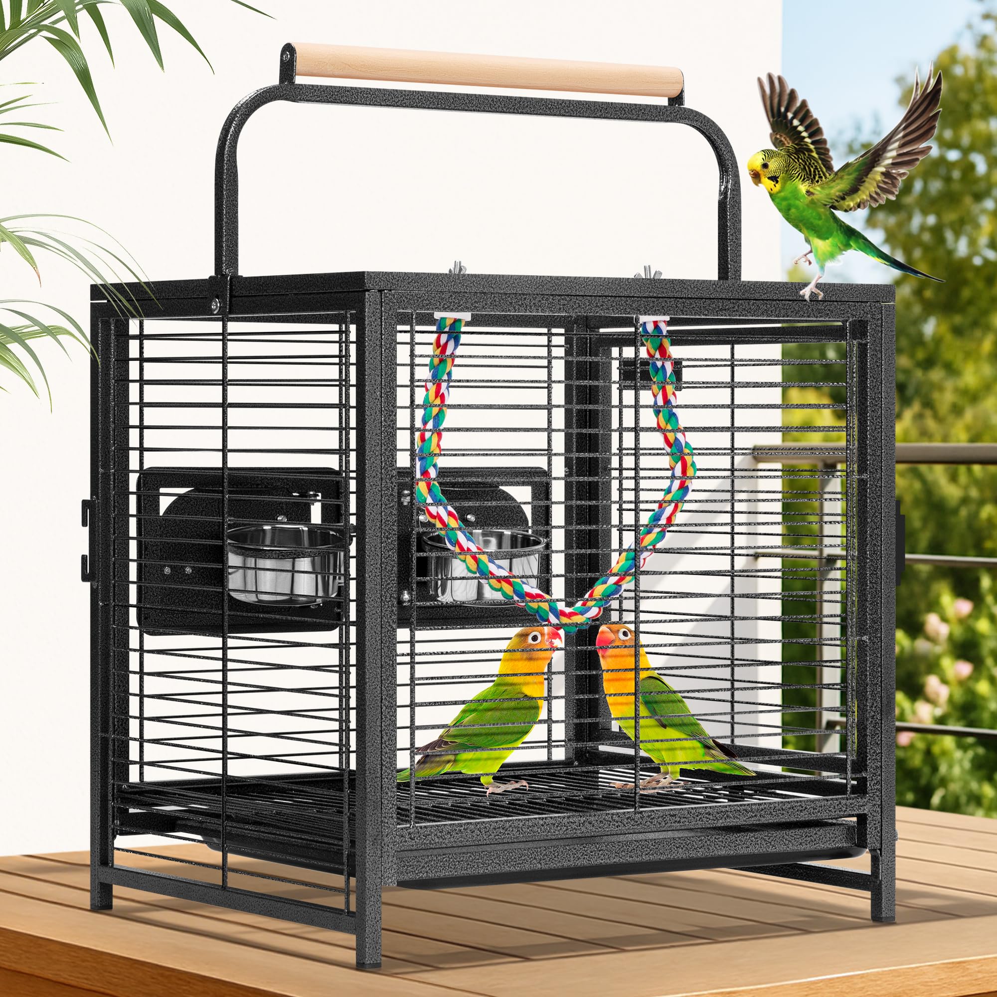 Sponsored Ad – VIVOHOME 48cm Wrought Iron Bird Travel Carrier Cage with Handle Bird Transport Cage With Wooden Perch Portable Parrot Cage with Pullable Tray for Parrots Conures Lovebird Cockatiel Parakeets
