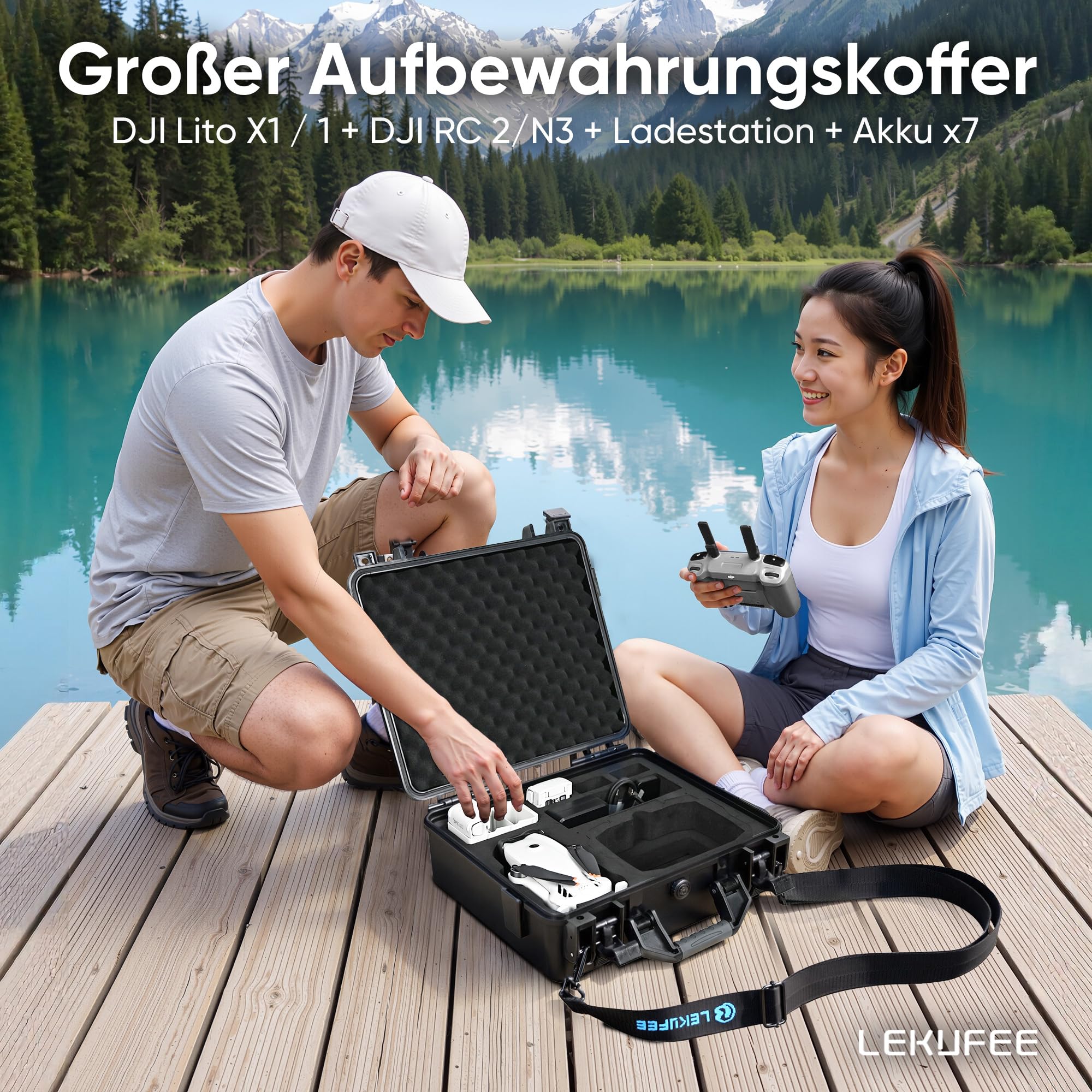 LEKUFEE wasserdichter Hartschalen-Tragekoffer für DJI Lito X1, Lito 1 Drohne, Fly More Combo, DJI RC 2/RC N3, Akkus (6 Stück), Ladehub und weiteres Zubehör (nur Koffer)