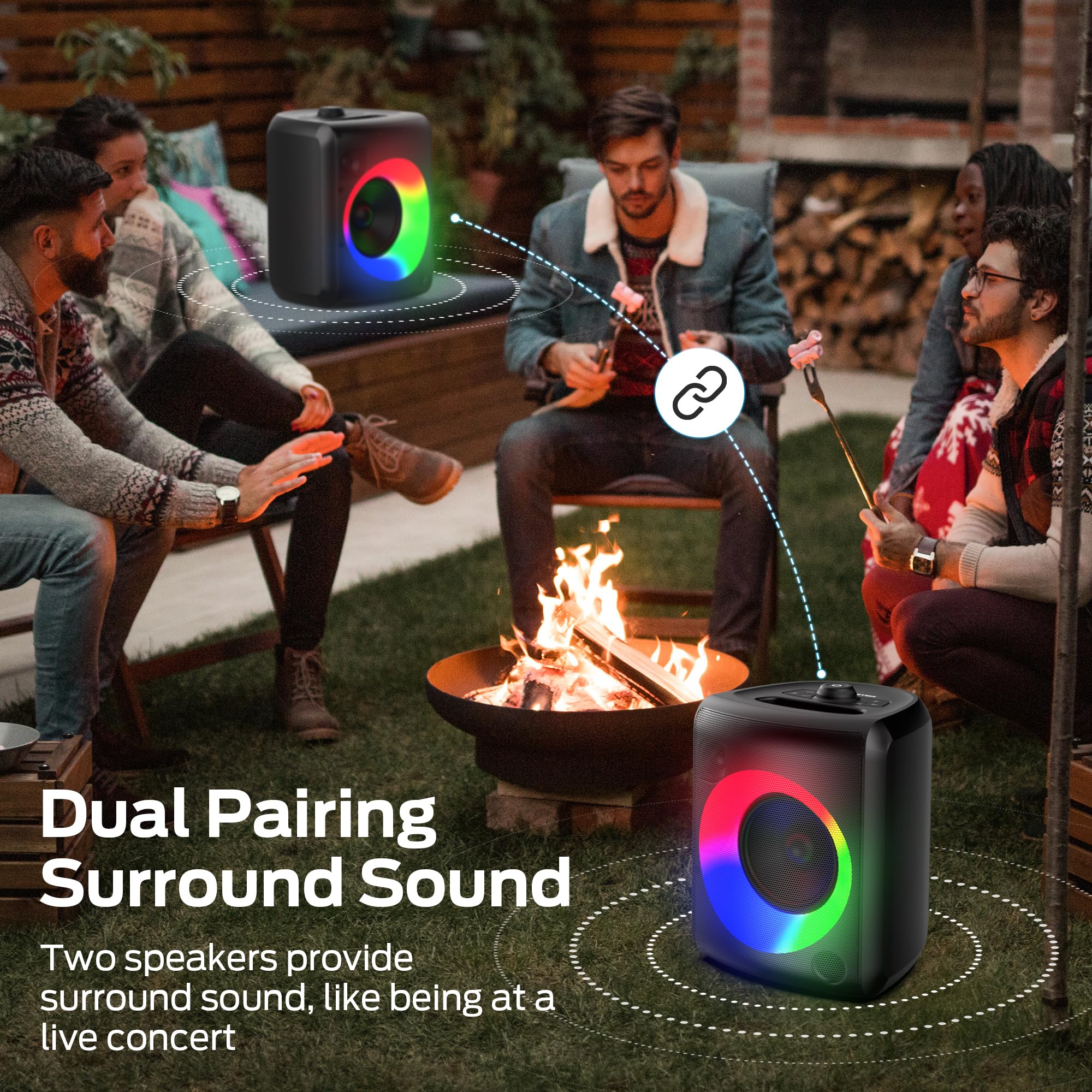 Monster Musicbox Bluetooth Speaker, 60W Loud Portable Wireless Speaker with Dynamic RGB Lighting, Speakers for Outdoor Indoor, Stereo Sound, 12H Playtime, IPX5 Water Resistant, Supports TF Card, AUX 3
