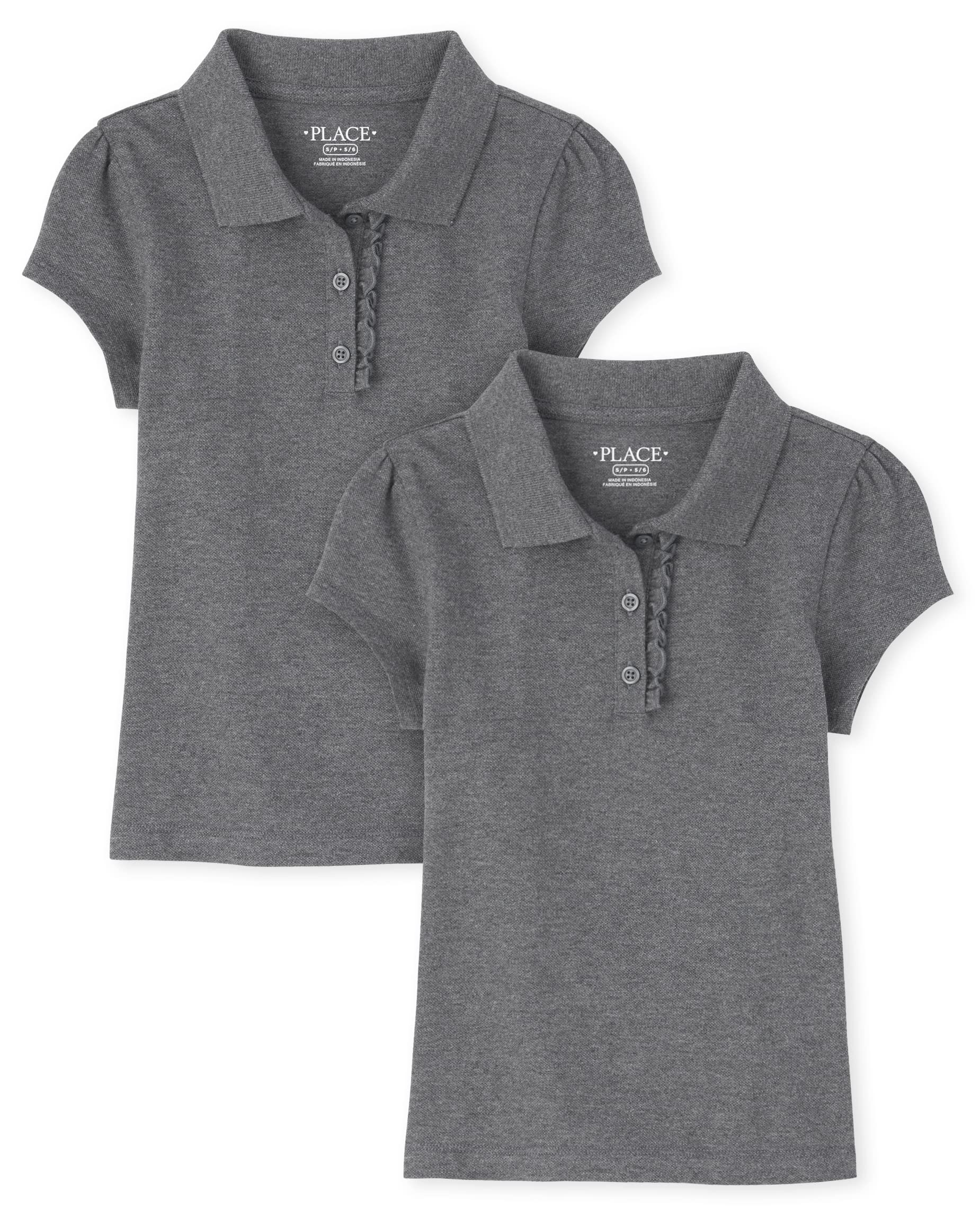 The Children's Place Girls' Short Sleeve Ruffle Pique Polo, 2 Pack