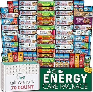 Gift A Snack - Halloween Trick or Treats Healthy Granola Breakfast Bars, Snack Box Care Package + Greeting Card (70 Count) Birthday Treats Gift Basket Nutritious Chips, Office Food Assortments