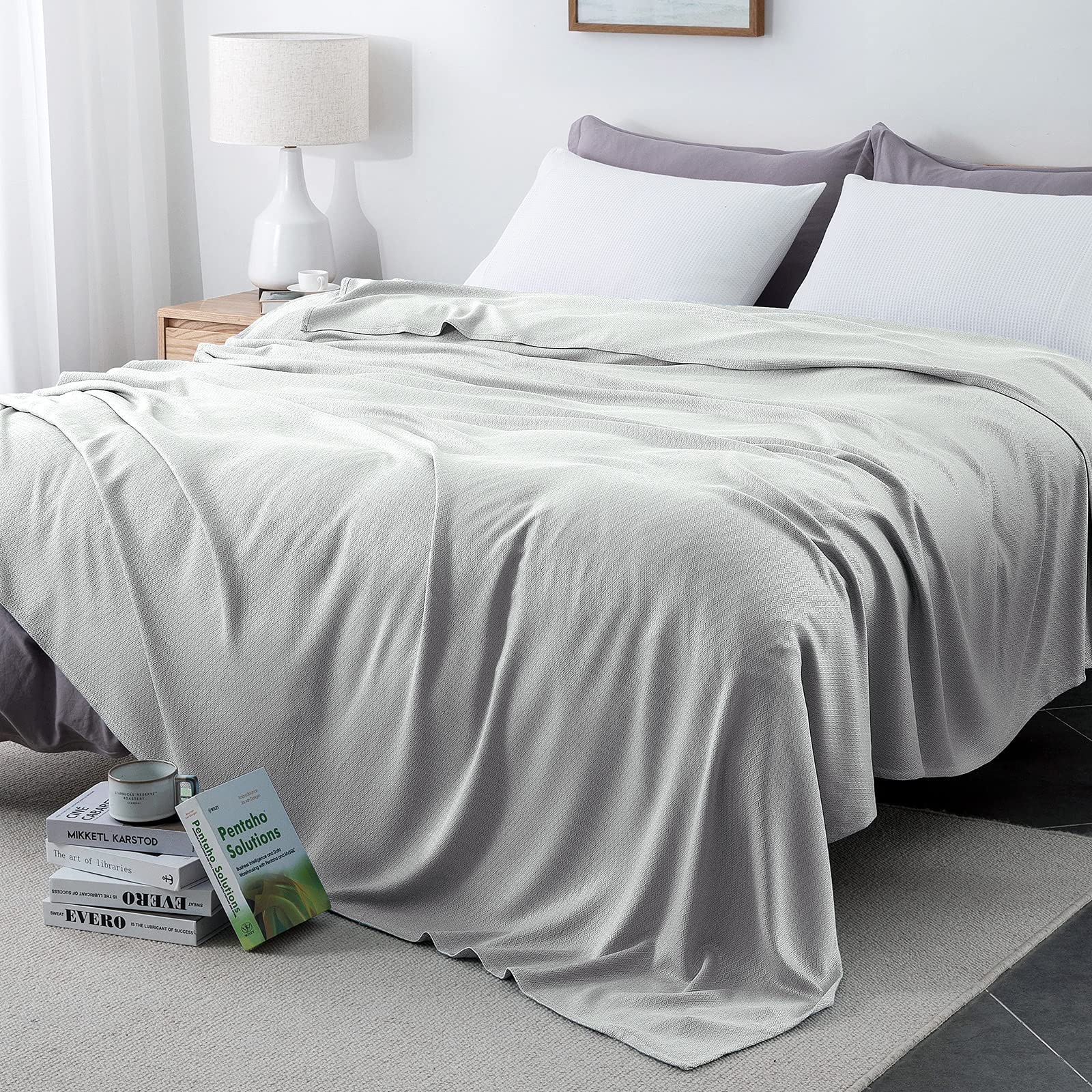 Luxear Bambusfaser Kühldecke, 200 x 220cm Kuscheldecke Selbstkühlend Arc-Chill Sommerdecke mit Q-Max 0,34 Kühlfasern aus 100% natürliche Bambus Tagesdecke Weiche Wohndecke Sofadecke Babydecke- Grau