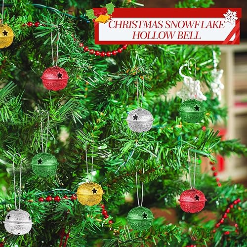 Miniatura 3 de 48 campanas de Navidad con recorte de copo de nieve de 1.2 pulgadas, campanas de Navidad adornos, campanas de manualidades para coronas, decoración
