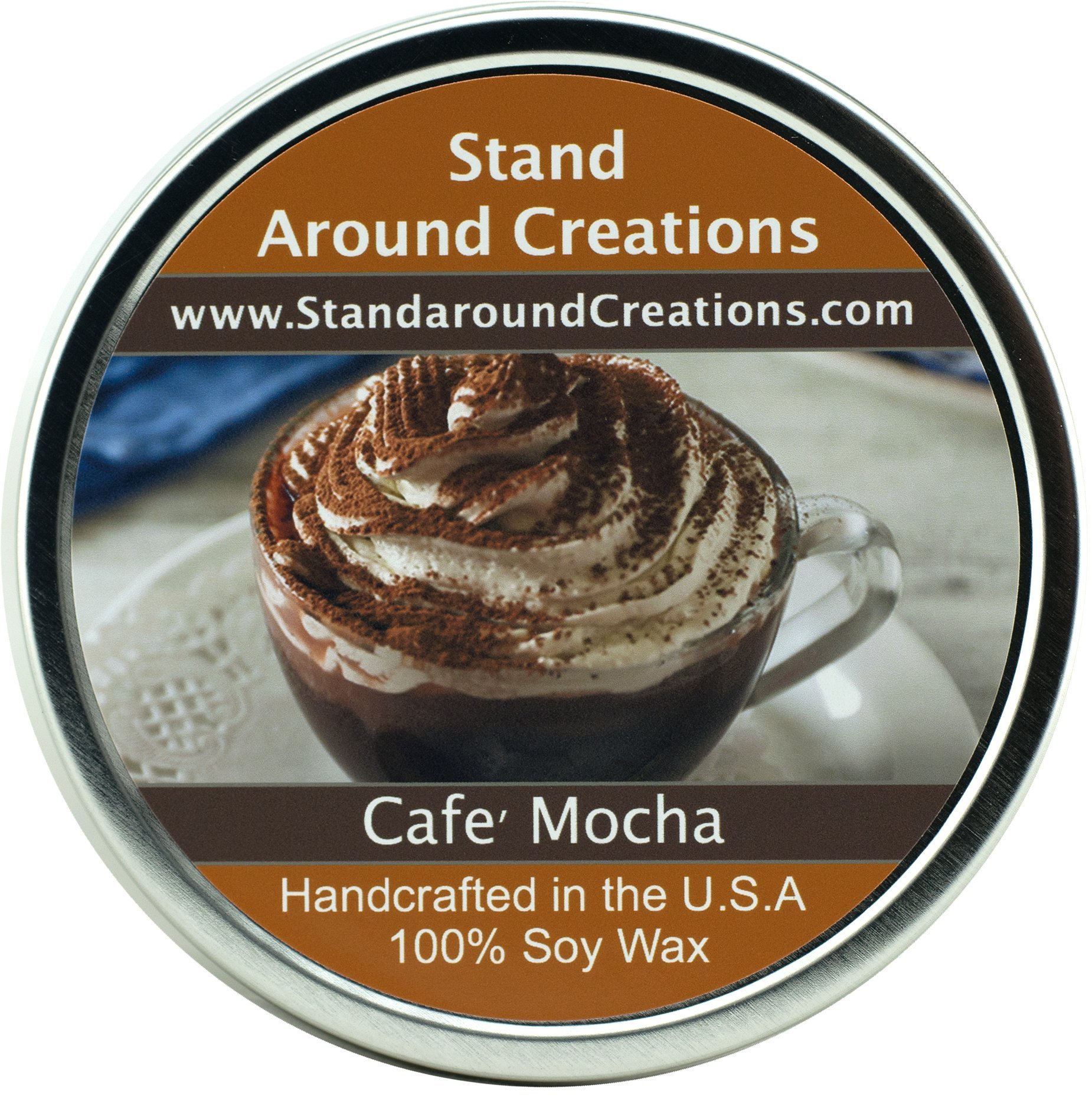 Premium 100% All Natural Soy Wax Aromatherapy Candle - 16oz Tin - Scent: Cafe Mocha- Fresh Brewed Coffee, Chocolate Syrup, Creamy Vanilla, and Marshmallows.