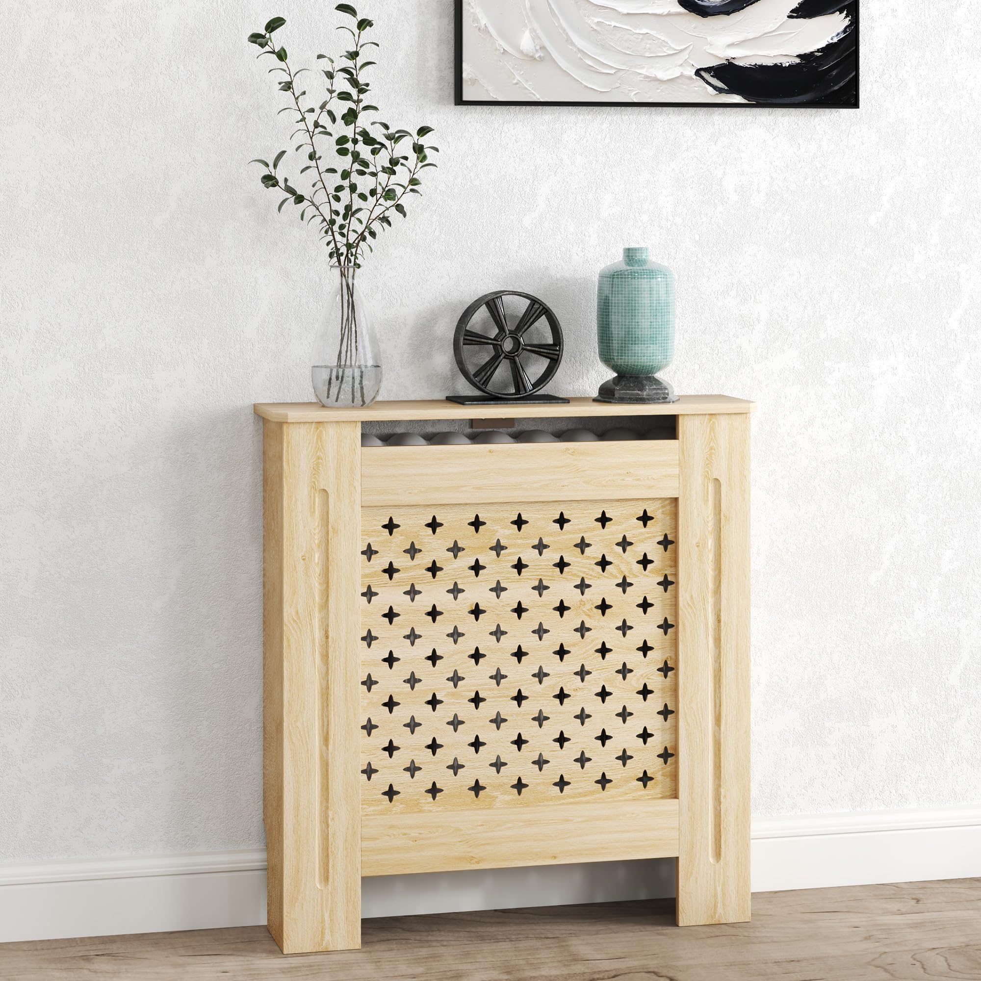 HOMCOM Copritermosifone in MDF 78x19x82 cm Copritermosifone per soggiorno Camera Corridoio Rovere