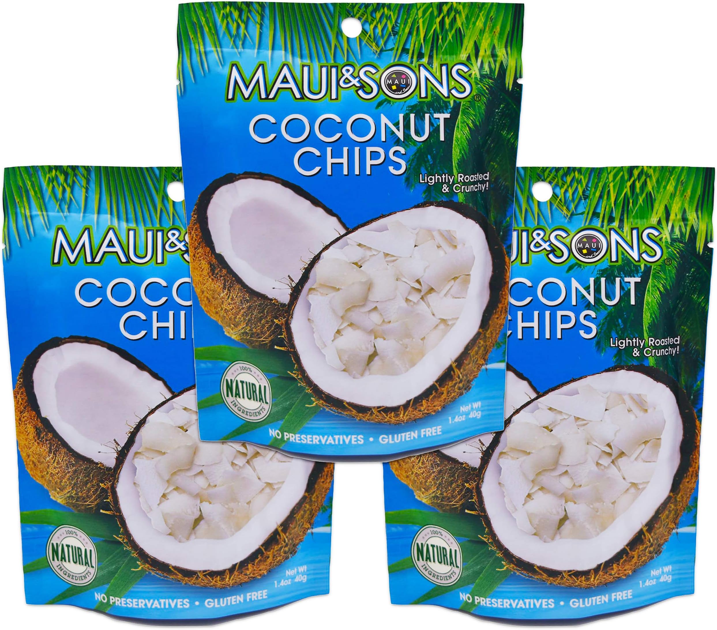 Maui&Sons Coconut Chips - 1.4 Oz (3 Bags)