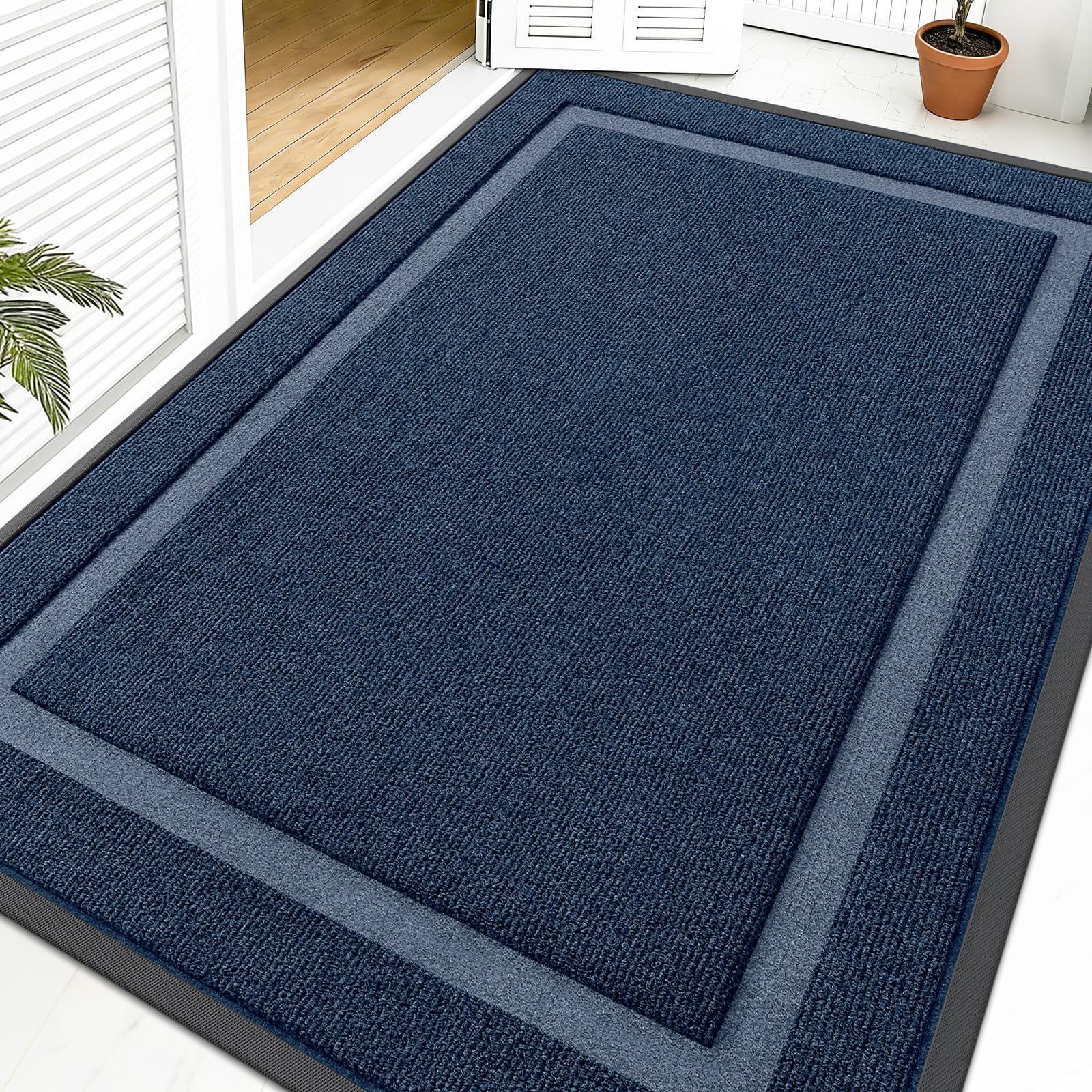 OLANLY Front Door Mat Outside 59x40, All-Season Heavy-Duty Rubber Doormat | Blue, Absorbent, Stain and Fade Resistant, Waterproof Non-Slip Backing, Low-Profile Indoor Outdoor Floor Mat for Entryway